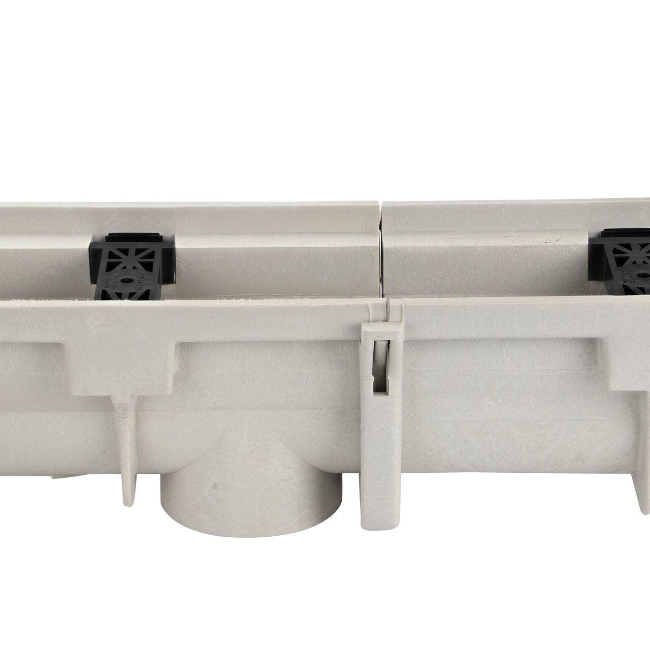 Securely lock the male end on the channel into the female end of the next size channel of the Dura Slope™ Channel Drain system (NDS DS-090N,  NDS DS-091, NDS DS-092, NDS DS-093, NDS DS-094, NDS DS-094N, NDS DS-095, NDS DS-096, NDS DS-097, NDS DS-097N, NDS DS-098, NDS DS-099, NDS DS-100, NDS DS-101, NDS DS-102)