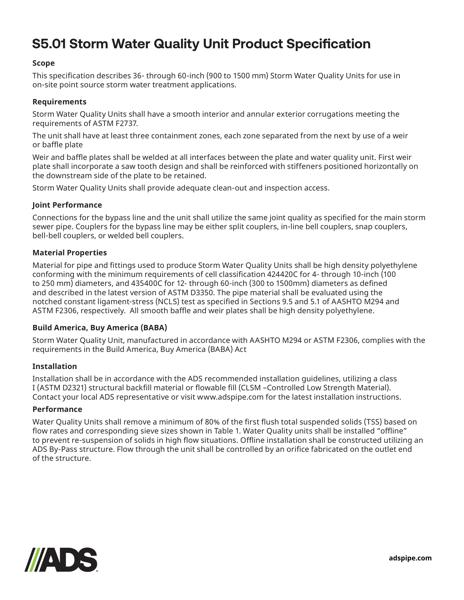 S5.01 Storm Water Quality Unit Specification
