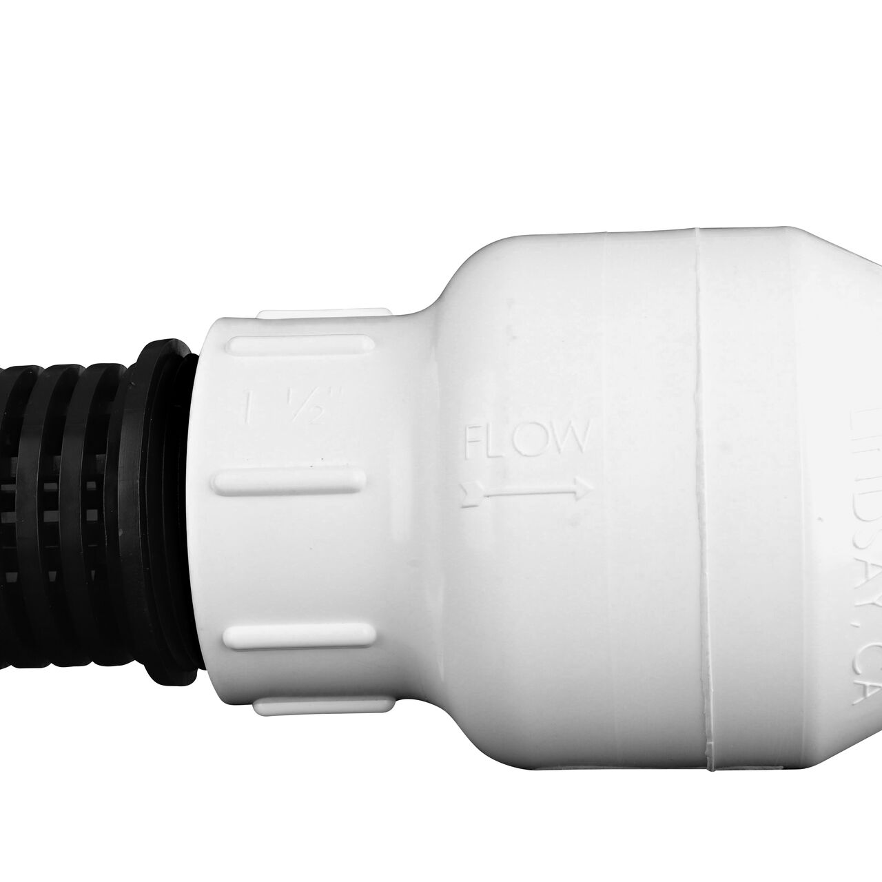 Closeup of the arrow showing water flow of the NDS 1-1/2 in. IPS Female Threaded PVC Foot Valve (NDS 1001-15FV)