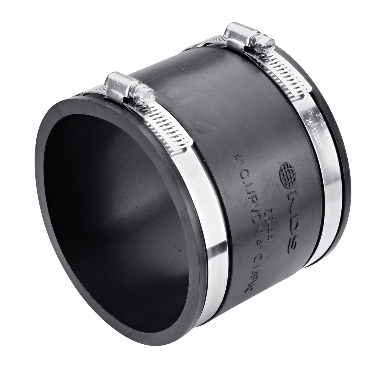 The NDS 4 in. flex coupling connects two cast iron/sewer and drain or DWV/copper/steel/lead pipes (NDS 56-44)
