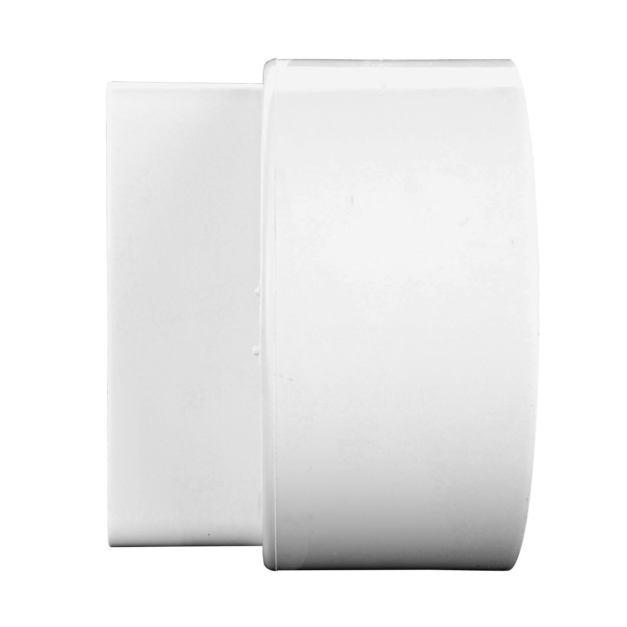 Side view of the PVC offset downspout adapter showing either end that connects to a 4X6 in. Downspout and a 6 in. S&D Hub (NDS 9P10)