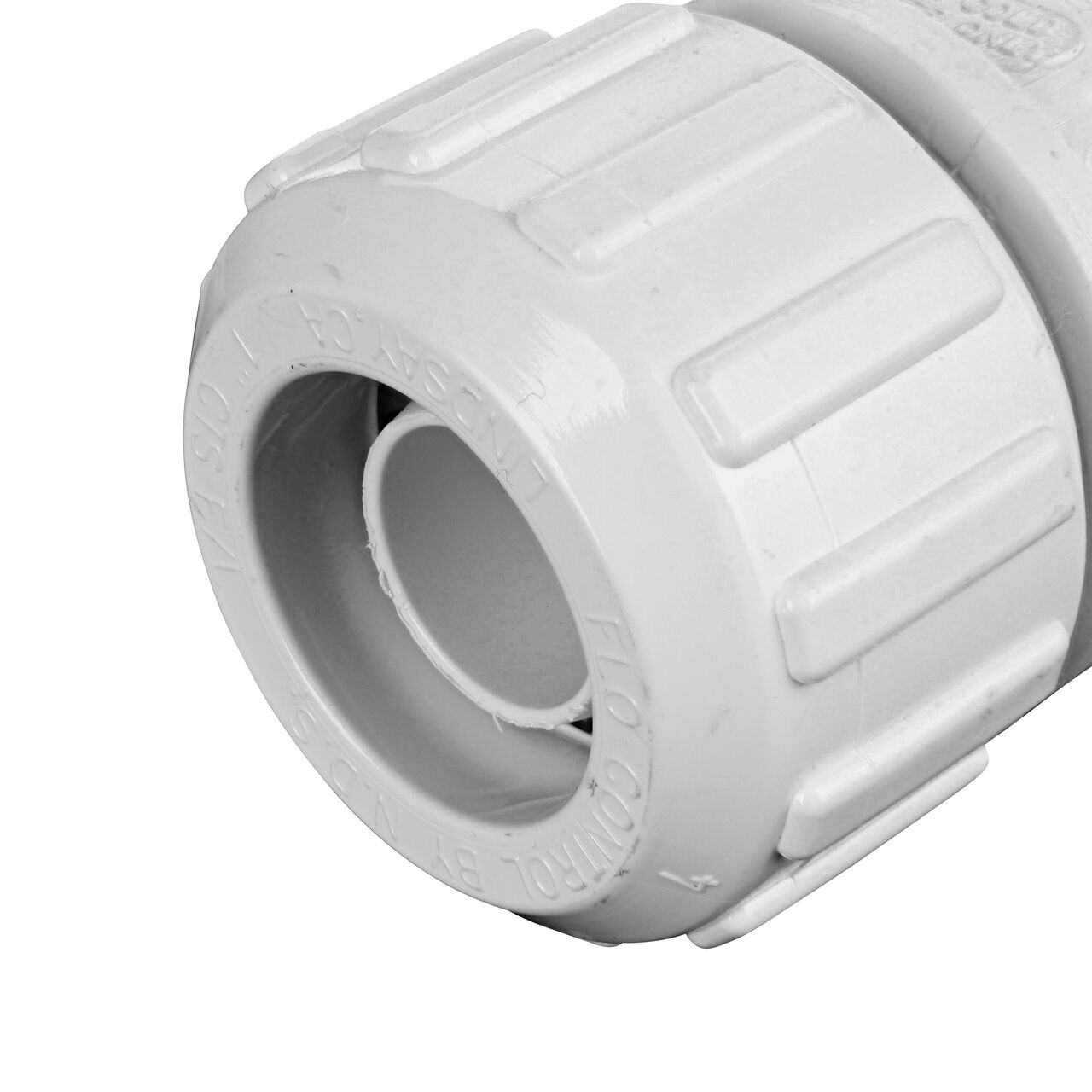 Closeup of the Flo Lock compression end with steel gripper on the NDS 3/4 in. x 1 in. Flo Lock Gripper Adapter (NDS 730-71)