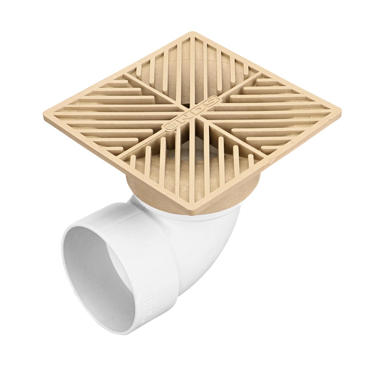NDS sand plastic 6 in. Square Grate Fits 3 & 4 in. Draing Pipes and Fittings installed on 3 in. S&D Elbow (NDS 06S)
