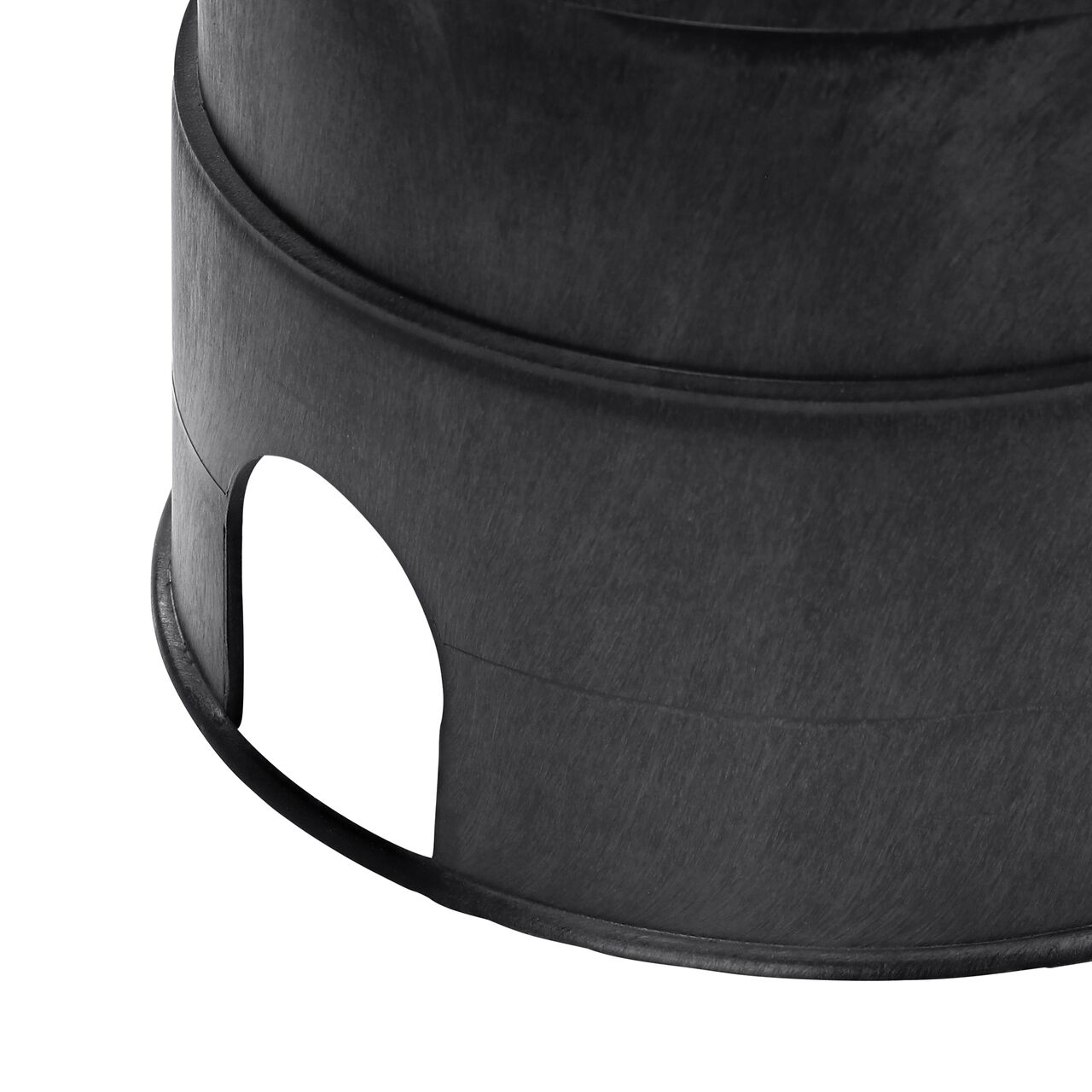 Closeup view of the pipe hole on the Black NDS 8 in. X 14 in. Oval Standard Series Valve Box (NDS M4-SG) for water and irrigation pipe connections