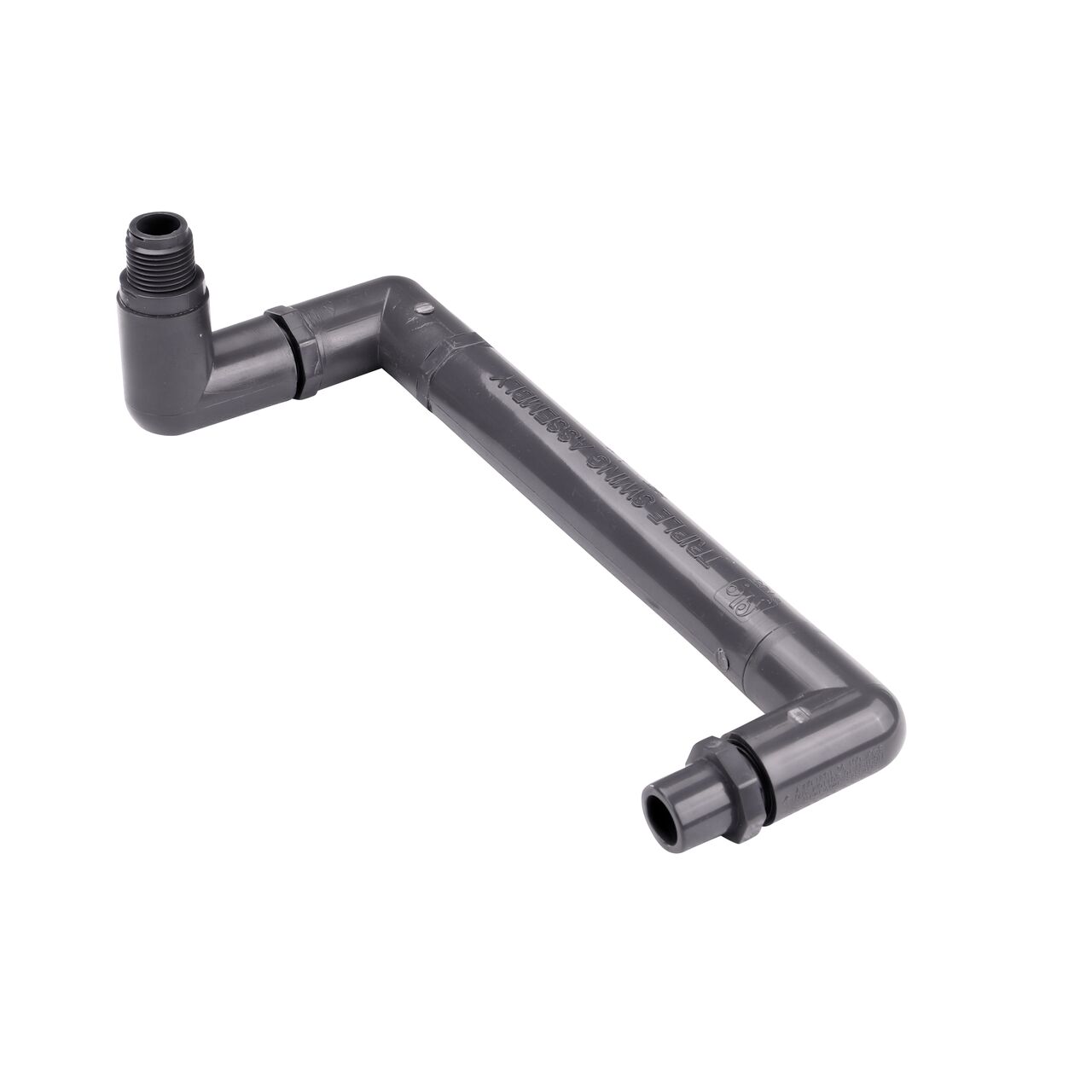 NDS PVC Triple Swing Joints Assembly, Sch. 80 1/2 in. spigot X 1/2 in. MPT has two swivel joints to position the sprinkler, one swivel joint on the other end to connect to the pipe ideal for subsurface irrigation and sprinkler applications (NDS TSA-0500-ST)