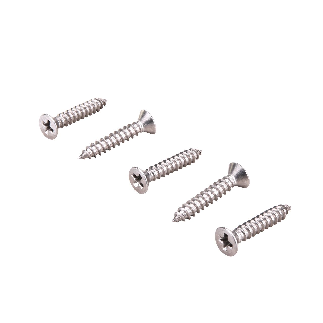 View of multiple Phillips Flat Head screws in alternating tip to head positions to show both ends (NDS 529)