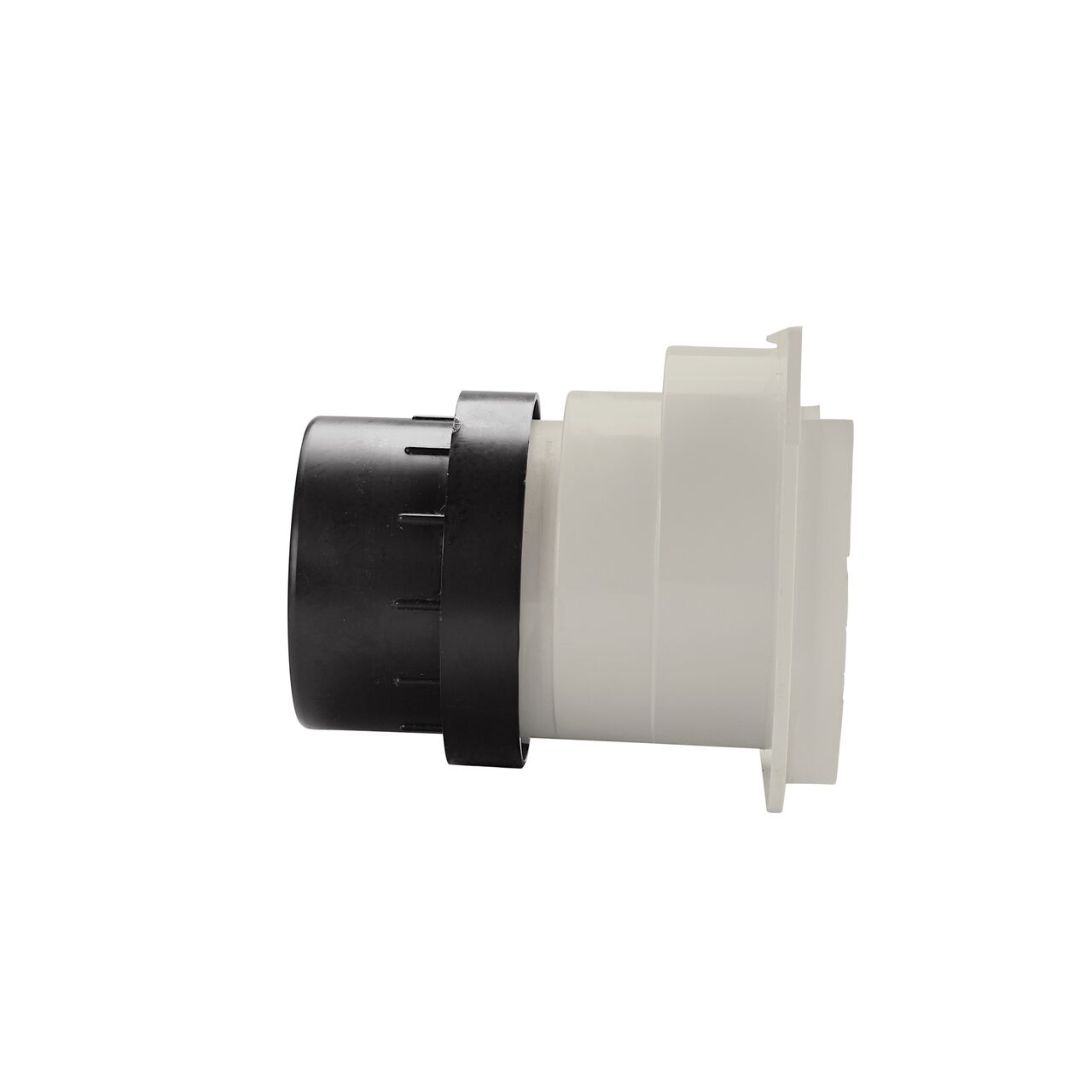 Side view with the opening of the NDS Light Gray 12 in. Pro Series Channel™ Drain End Cap/End Outlet (NDS 841) facing left