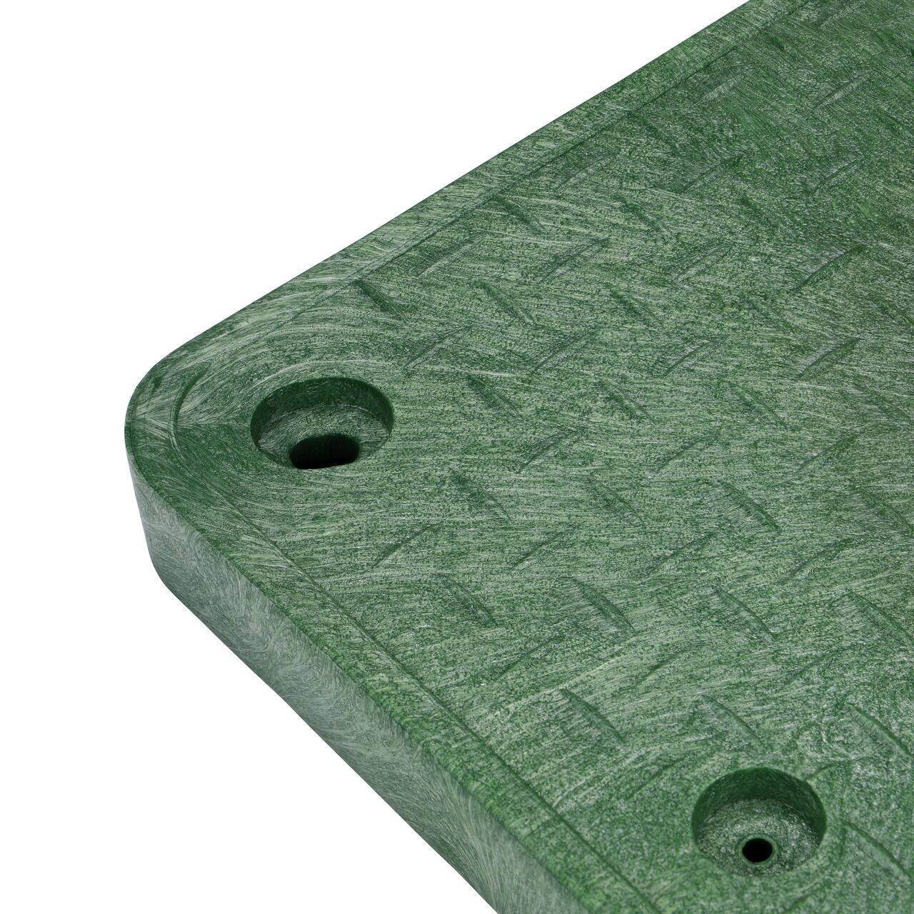 Closeup view of the locking mechanism and bolt hole on the Irrigation Control Valve cover (NDS 323CD) for the NDS 17 in. X 30 in. Rectangular Pro-Spec® Series Valve Box