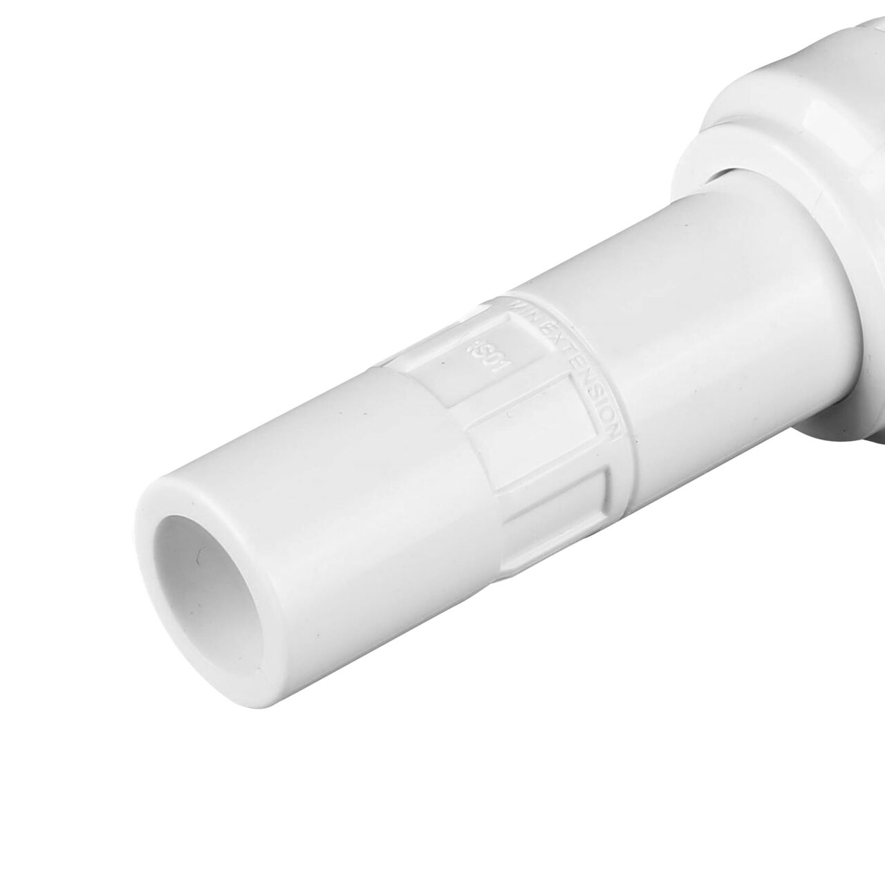 Closeup view of the expanded 1/2 inch spigot end on the Pro-Span 1/2 in. Compact Expansion Repair Coupling (NDS 118-05C), which requires a 1/2 in. Schedule 40 PVC coupling, sold separately, for form a secure, watertight connection