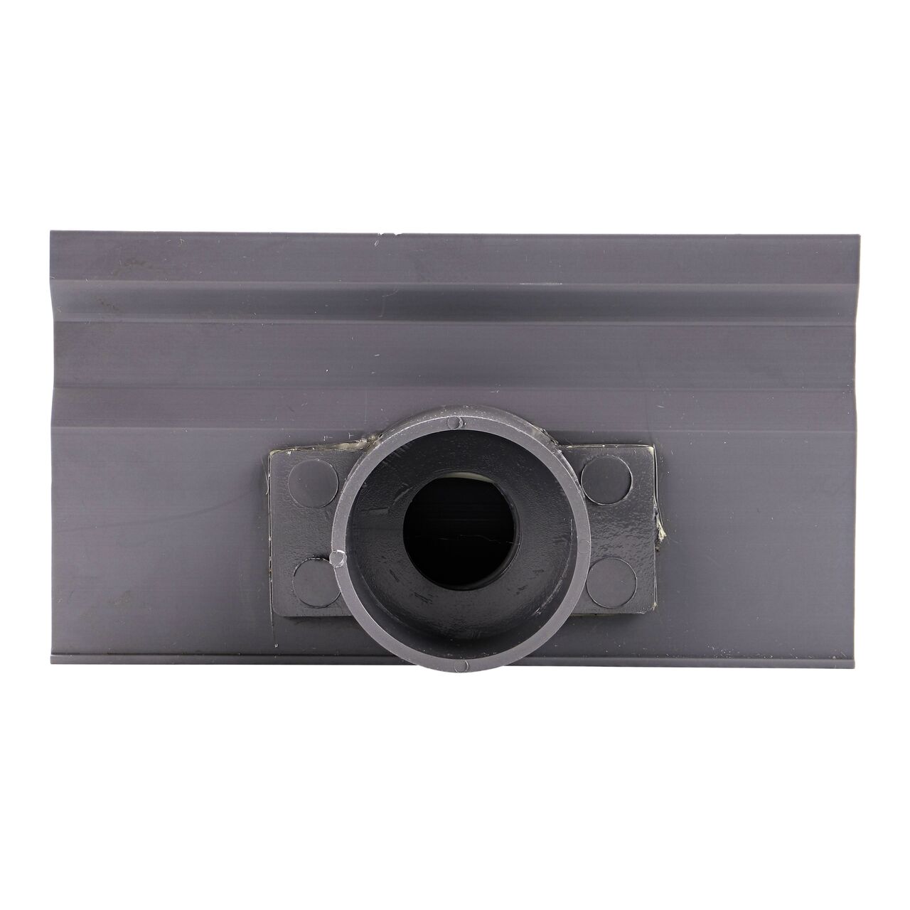 Side View with outlet facing forward of the NDS Gray Micro Channel™ Drain & Integrated Grate Side Outlet (NDS 8513)