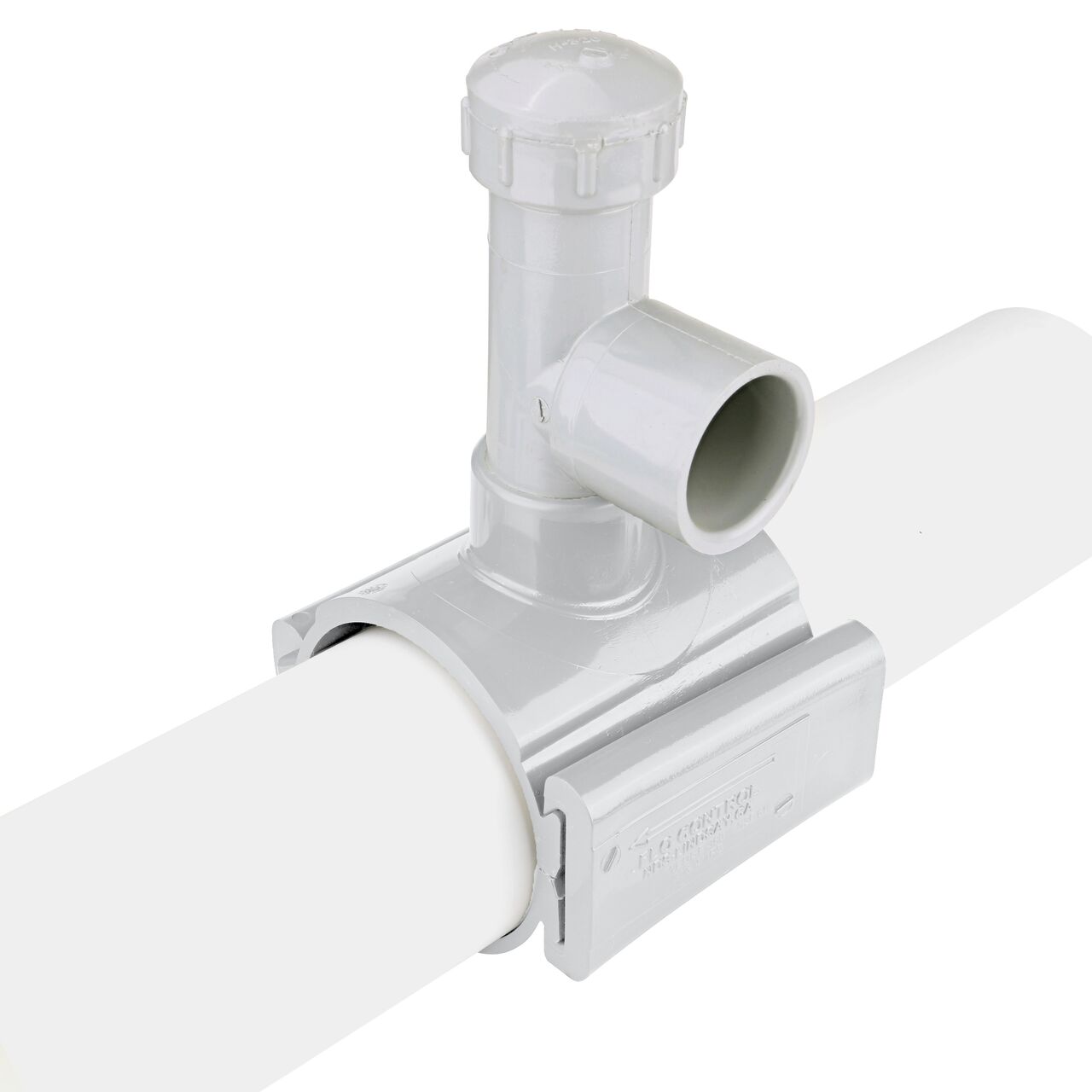Tap wedge on the 4 in. NDS Flo-Tap™ Rigid PVC saddle with 1-1/2 in. socket or 2 in. spigot into place to securely lock onto pipe (NDS 3240)