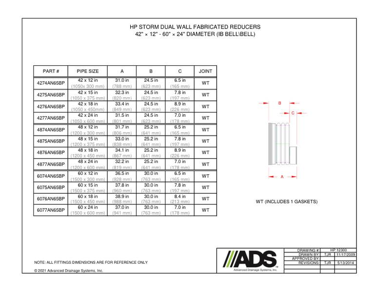 42" × 12" - 60" × 24" Reducers IB Bell/Bell (HP Storm Reducers Fittings Manual)