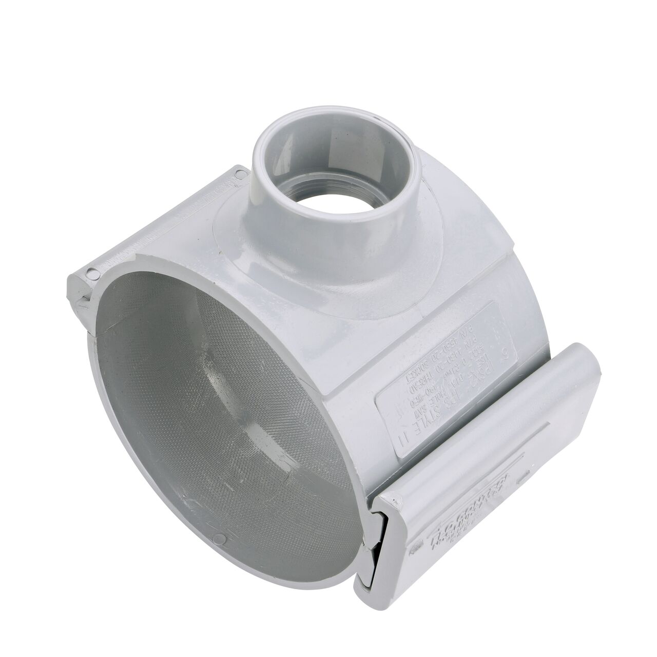 The 1-1/2 in. slip outlet at the top of the NDS Clamp-It™ Rigid PVC Saddle (NDS  456015) for 6 in. PVC pipe adds a riser or sprinkler to an existing pipeline for agricultural or mining applications