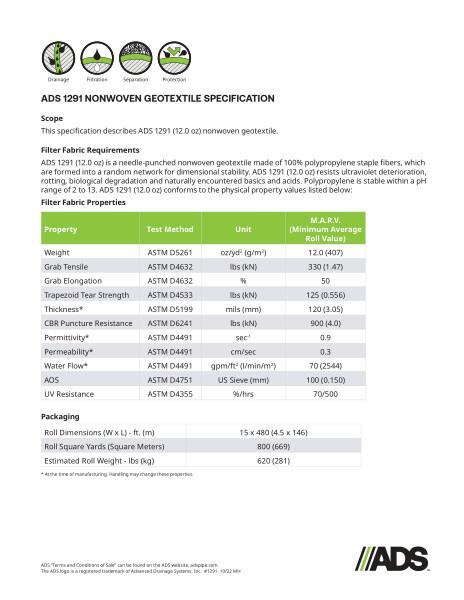 1291 Nonwoven Geosynthetic Specification