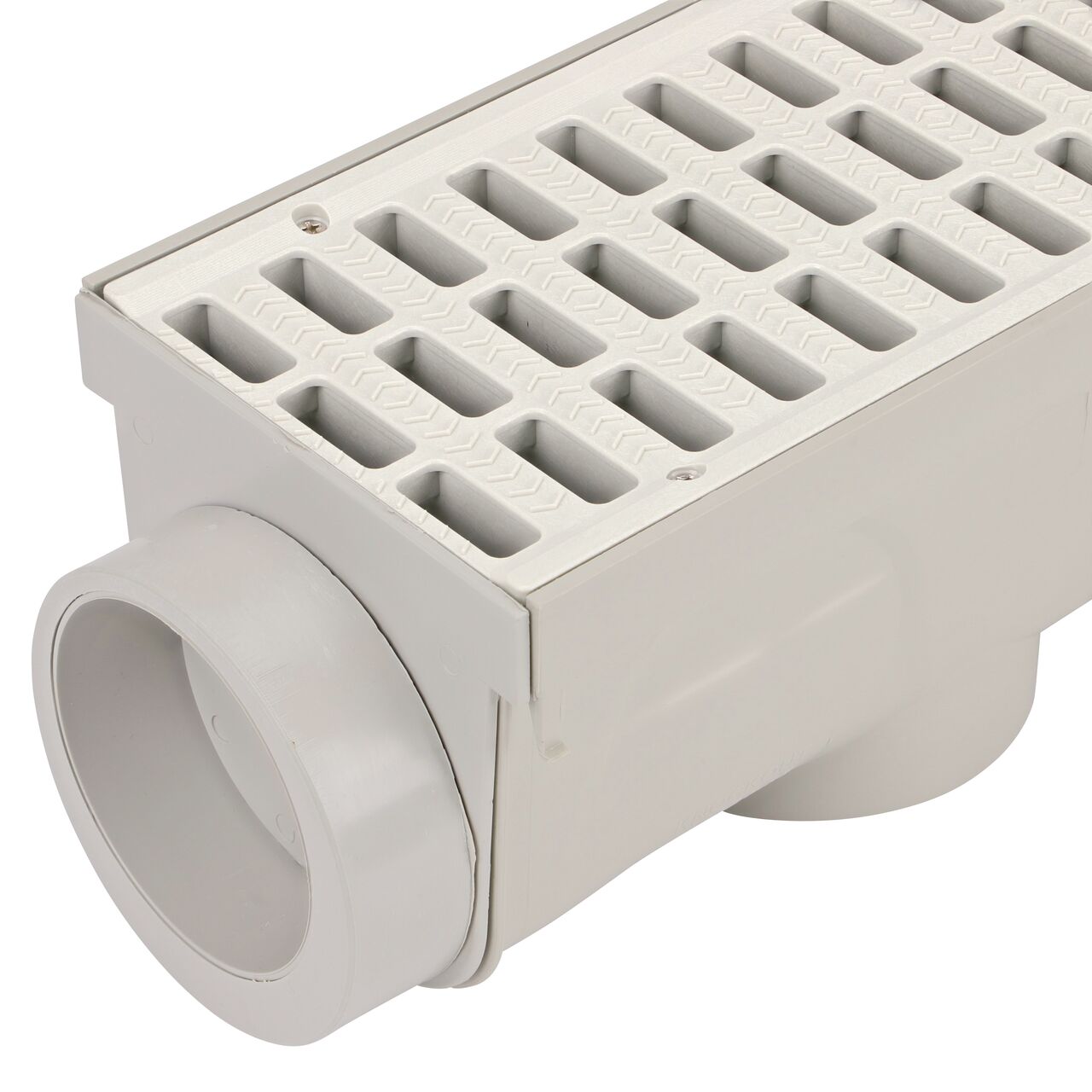 NDS 5 in. Pro Series End Cap/Outlet attaches to male end of 5 in. Pro Series Channel Drain and connects to 3 in. Sewer and Drain Pipe & 4 in. Sewer and Drain Fittings (NDS 864, 864G*, NDS M864G, NDS 800, NDS 814, NDS 813)