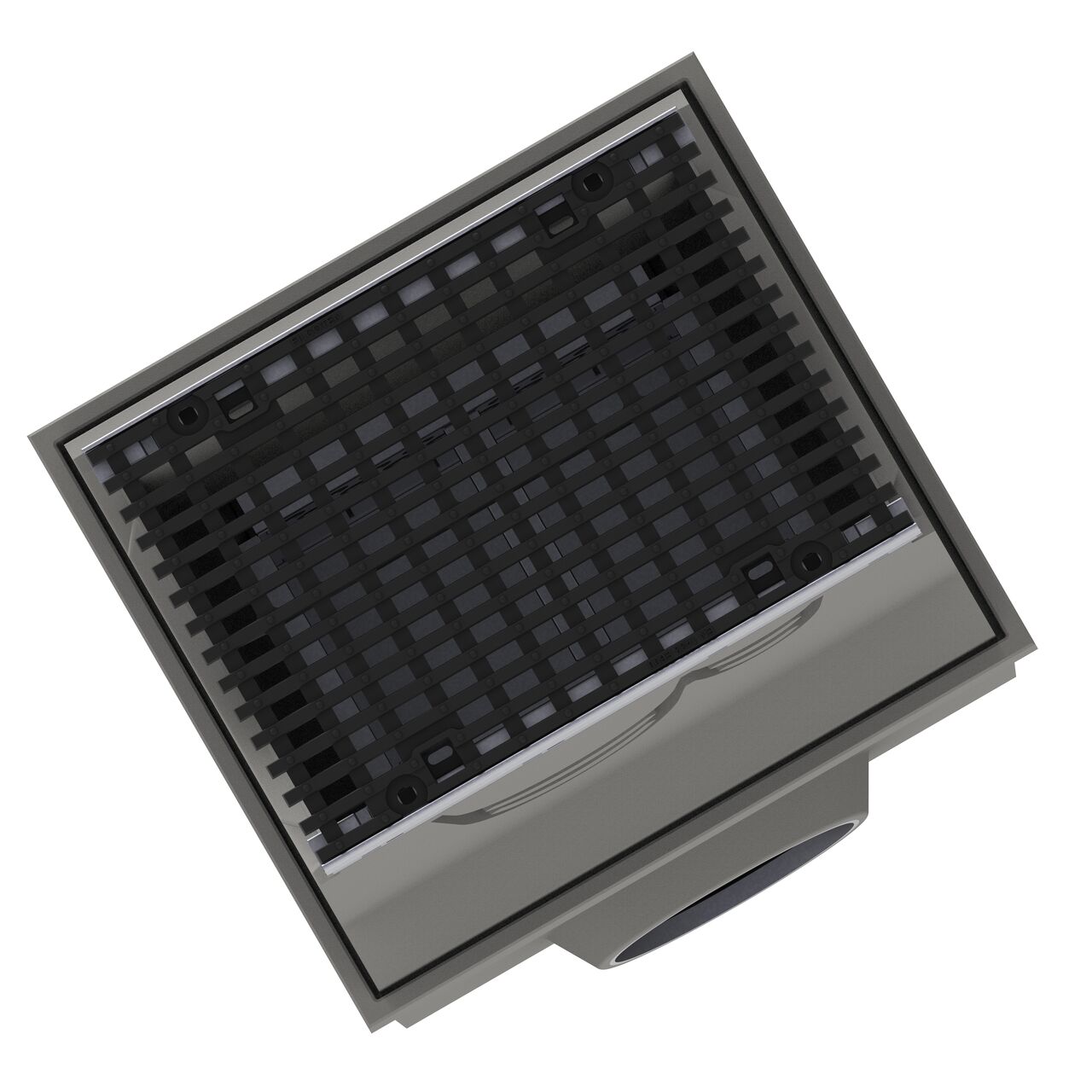 Top down view of the 12 in. BG-FILCOTEN® grate installed on the BG-FILCOTEN® by NDS® 300 Trench Drain Inline Catch Basin Kit