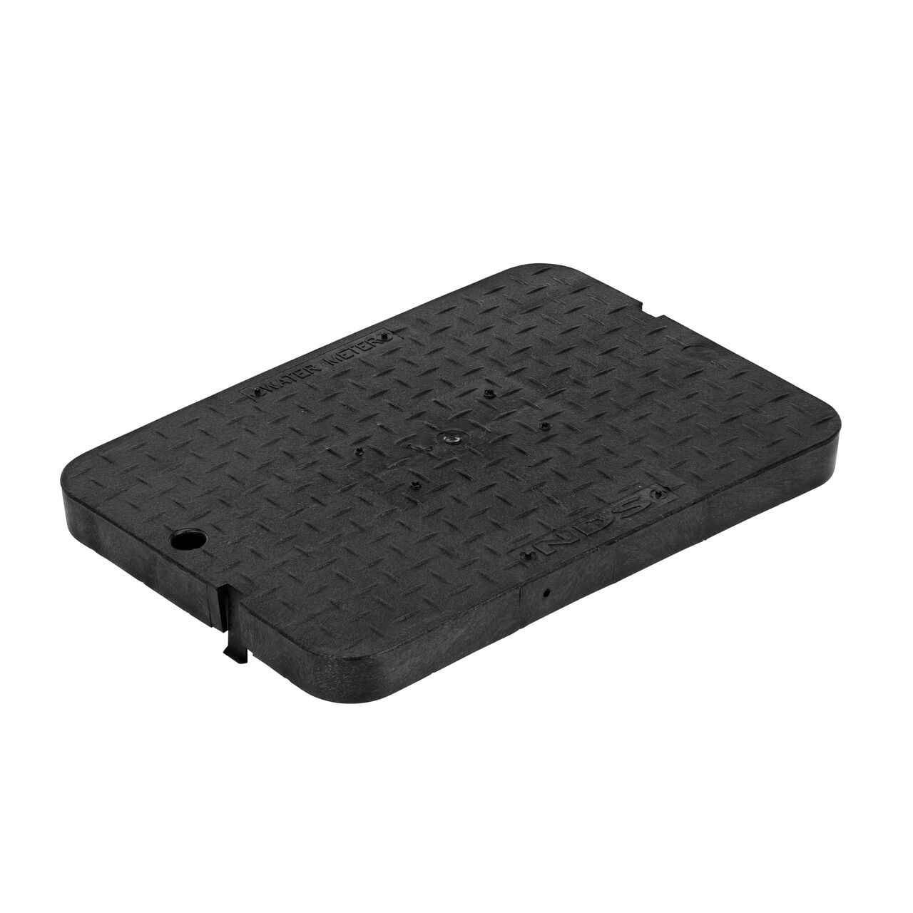 This NDS 13 in. X 20 in. Rectangular Standard Series Valve Box Cover is a Black Cover with Water Meter markings on the lid (NDS D1500-DISBL) and fits NDS standard series 13 in. X 20 in. meter boxes