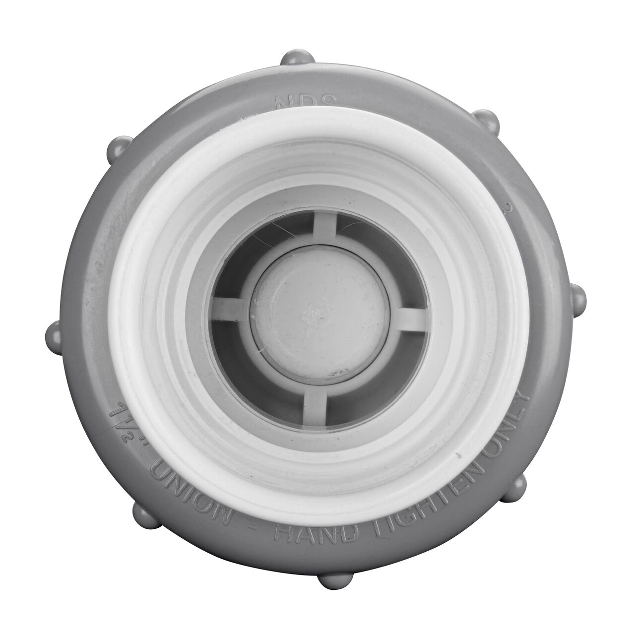 Inside view through inlet end of the NDS White 1-1/2 in. slip end by slip end PVC True Union Spring Check Valve with 1/2 lb. Spring (NDS 1700-15)