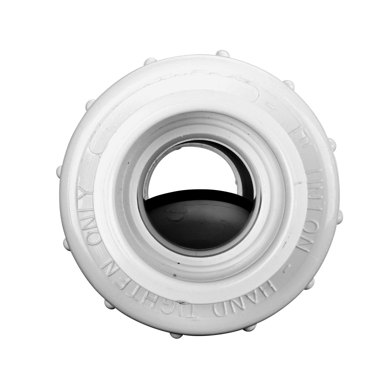 Water is conveyed one-way through the valve when the flap opens on the NDS White 1 in. PVC True Union Swing Check Valve (NDS 1720-10)
