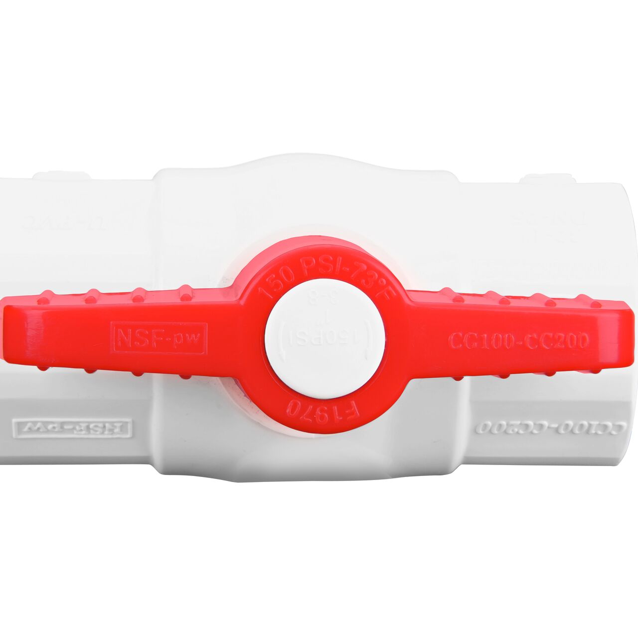 A closeup of the NDS IPS Ball Valve shows that the product can withstand 150 PSI and perfect for irrigation or other pressurized system (NDS E1420-10)