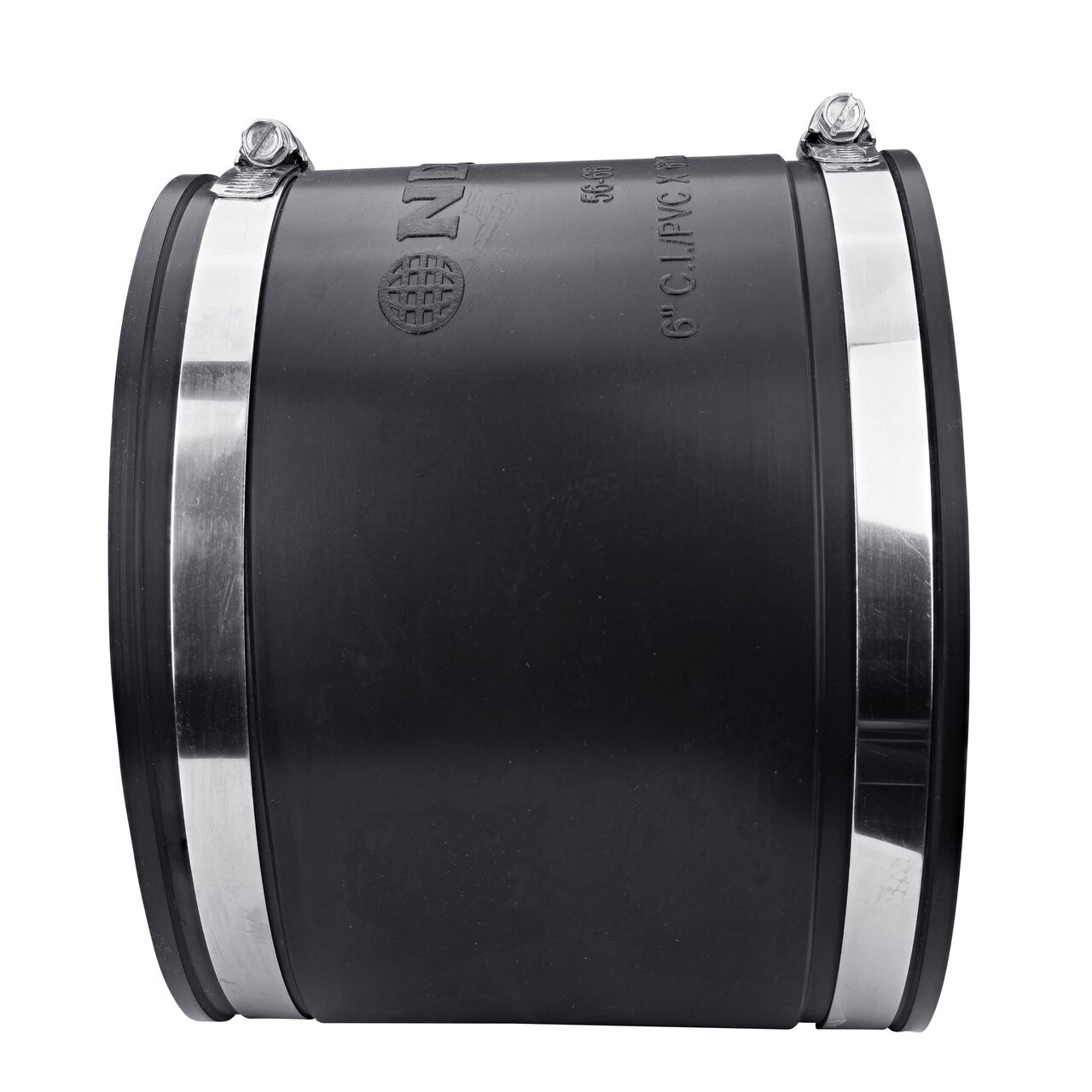 The NDS 6 in. flex coupling for cast iron/sewer and drain or DWV/copper/steel/lead pipes, in horizontal position, is made with material that flexes with normal earth movement (NDS 56-66)
