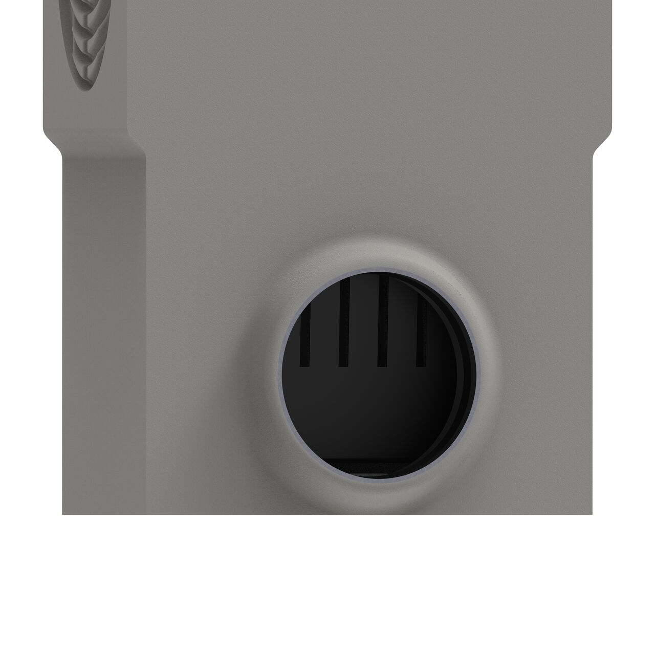 Close up view of the outlet with the trash bucket installed on the 8 in. wide BG-FILCOTEN® by NDS® 200 Trench Drain Inline Catch Basin Kit