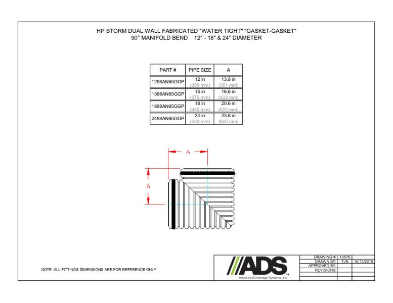 12"-18" & 24" WT Gasket-Gasket 90° Manifold Bend (HP Storm Manifolds Fittings Manual)