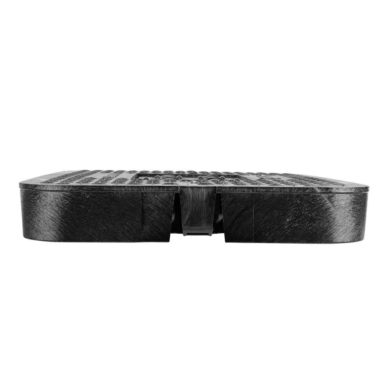 The NDS 14 in. X 19 in. Rectangular Standard Series Black Water Meter Meter Box Cover (NDS D1200-DICIRLID) is a Drop-in lid shown here from the side, that prevents dirt and debris from entering the meter box