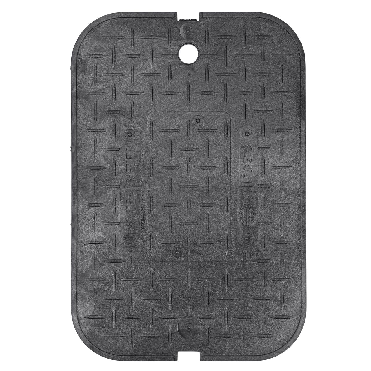Top down view of the top side of the Black Water Meter Overlapping cover (NDS D1200-OLSBL) for the NDS 14 in. X 19 in. Rectangular Standard Series Meter Boxes