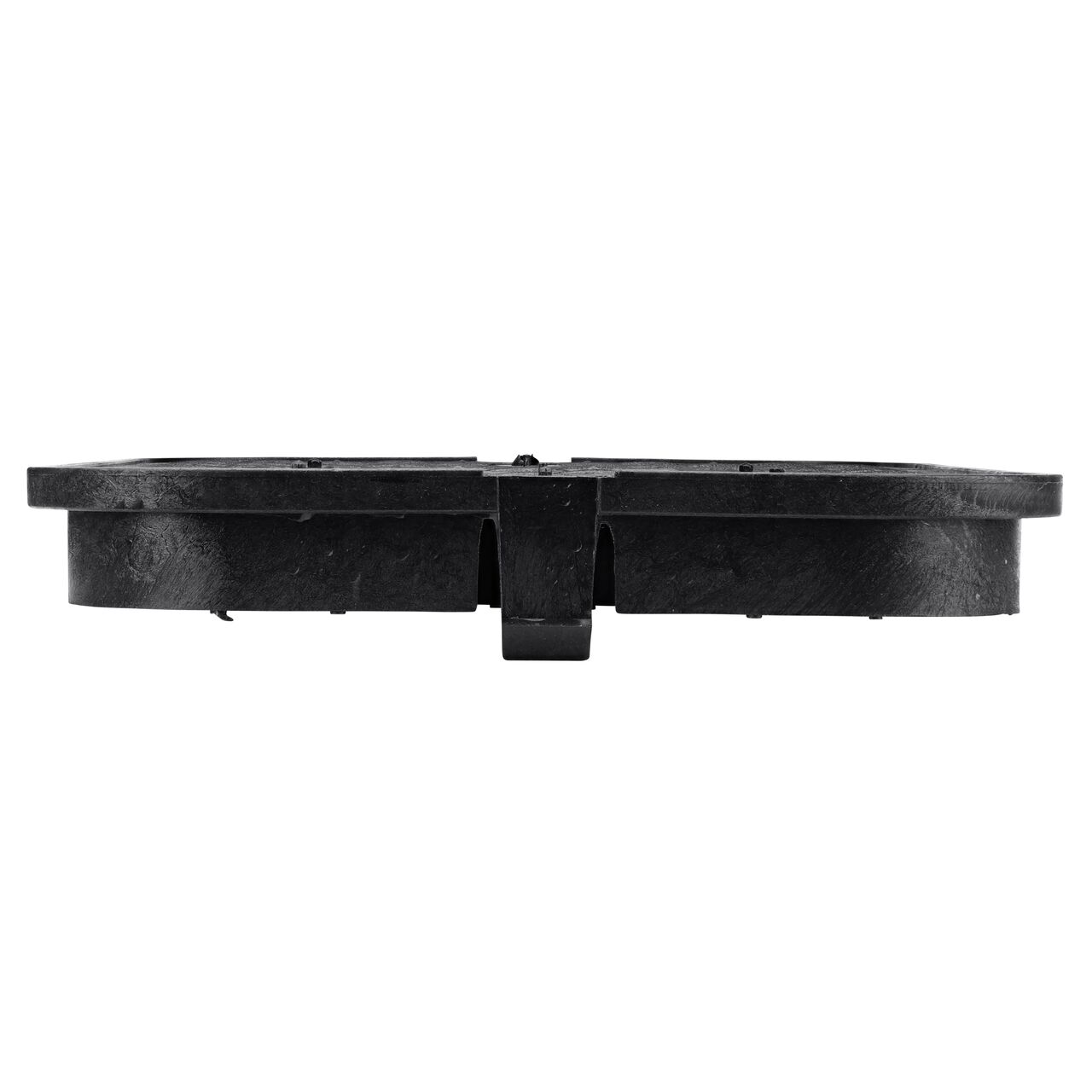 The NDS 14 X 19 in. Rectangular Standard Series Black Water Meter Meter Box Cover (NDS D1200-OLRBL) is a Overlapping lid shown here from the side, that prevents dirt and debris from entering the meter box