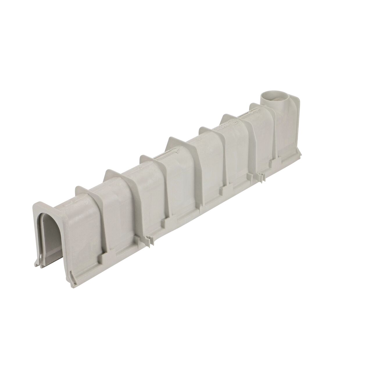 Bottom shot of the NDS 8.70 in. to 9.04 in. Deep Dura Slope Channel (NDS DS-105), shows bottom outlet