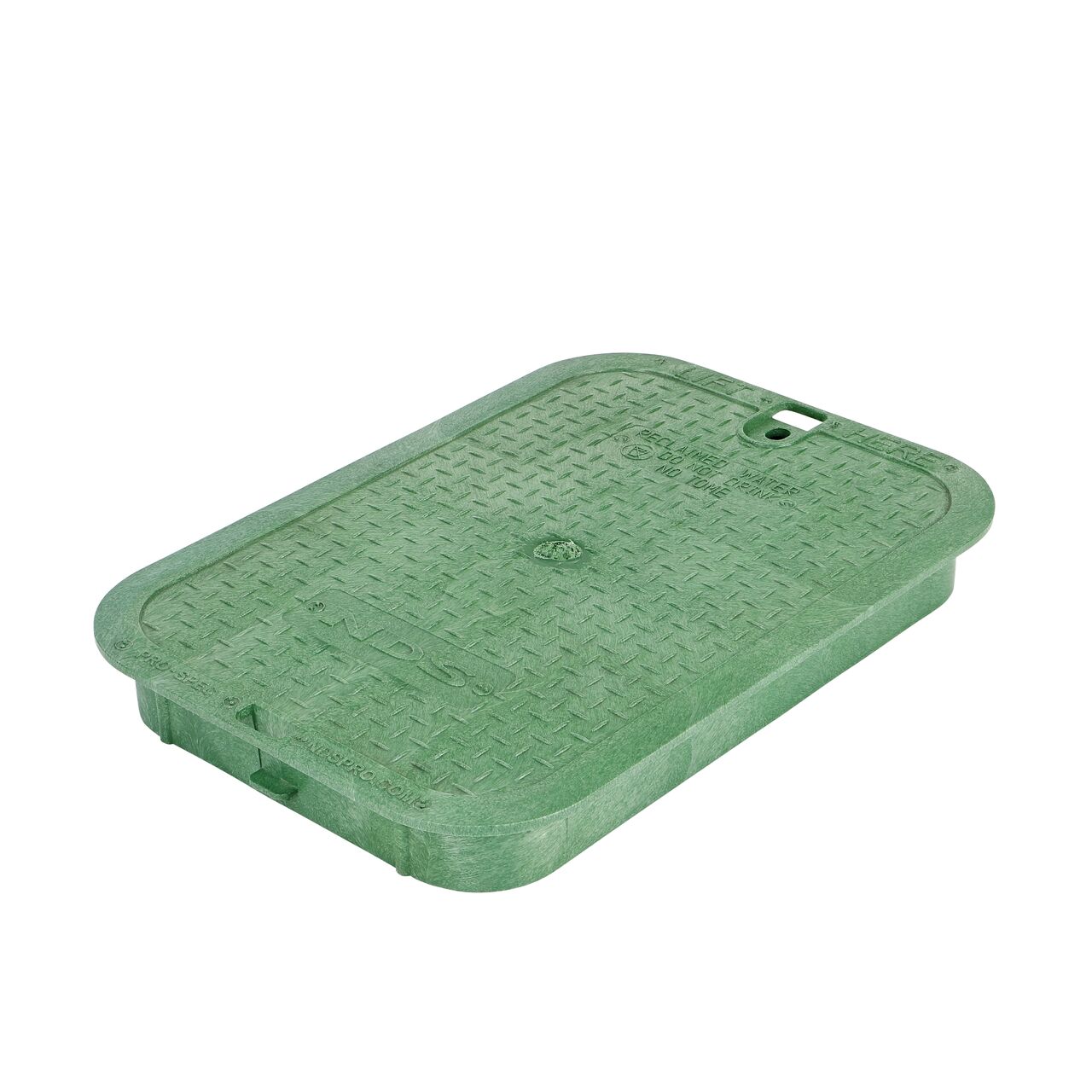 This NDS 14 in. X 19 in. Rectangular Pro-Spec® Series Valve Box Cover is a Green Cover with Reclaimed Water markings on the lid (NDS 313CRG) and fits NDS Pro-Spec® series 14 in. X 19 in. valve boxes