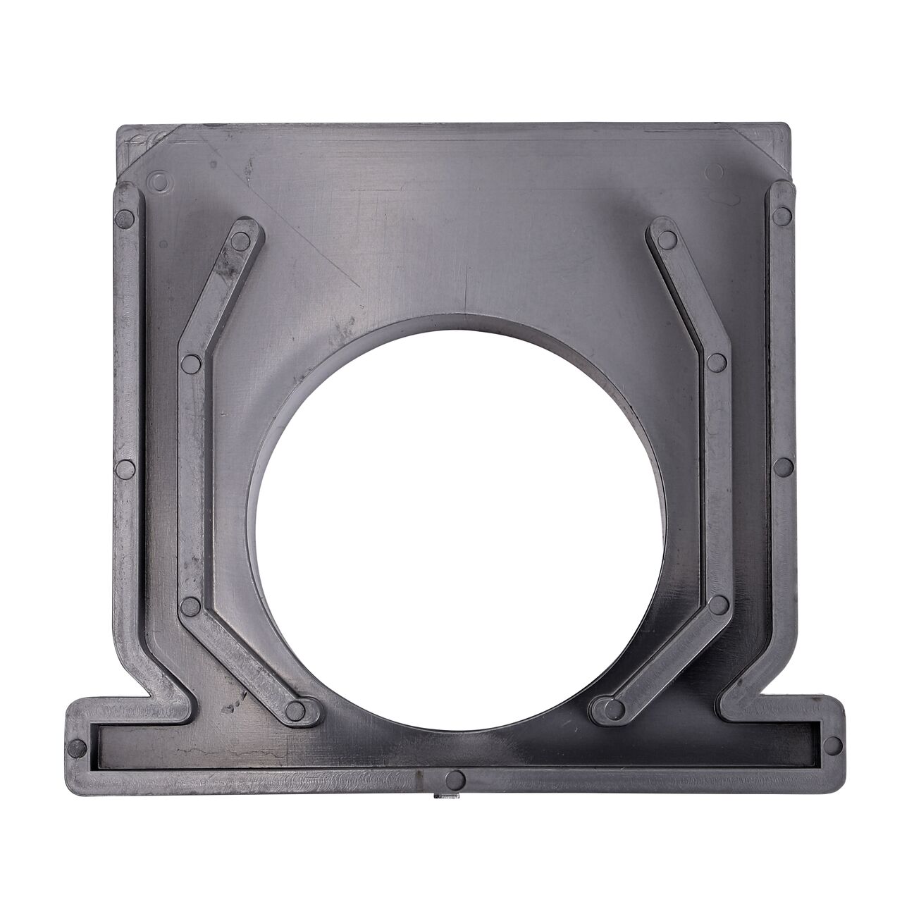 Top down of flat end of the NDS Gray Mini Channel™ Drain End Outlet (NDS 546)