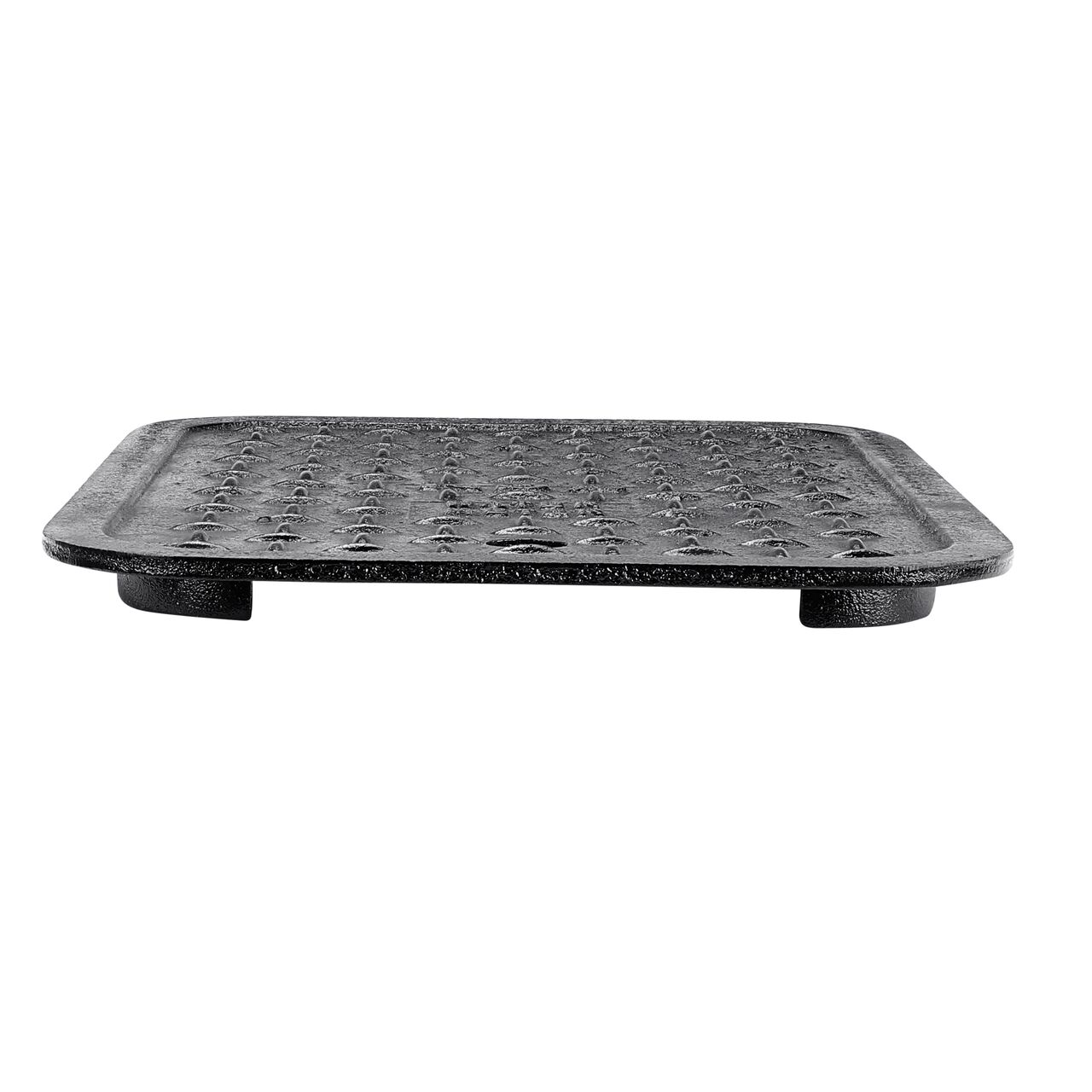 The NDS 14 in. X 19 in. Rectangular Standard Series Black Cast Iron Water Meter Meter Box Cover (NDS D1200-CIL) is a Overlapping lid shown here from the side, that prevents dirt and debris from entering the meter box
