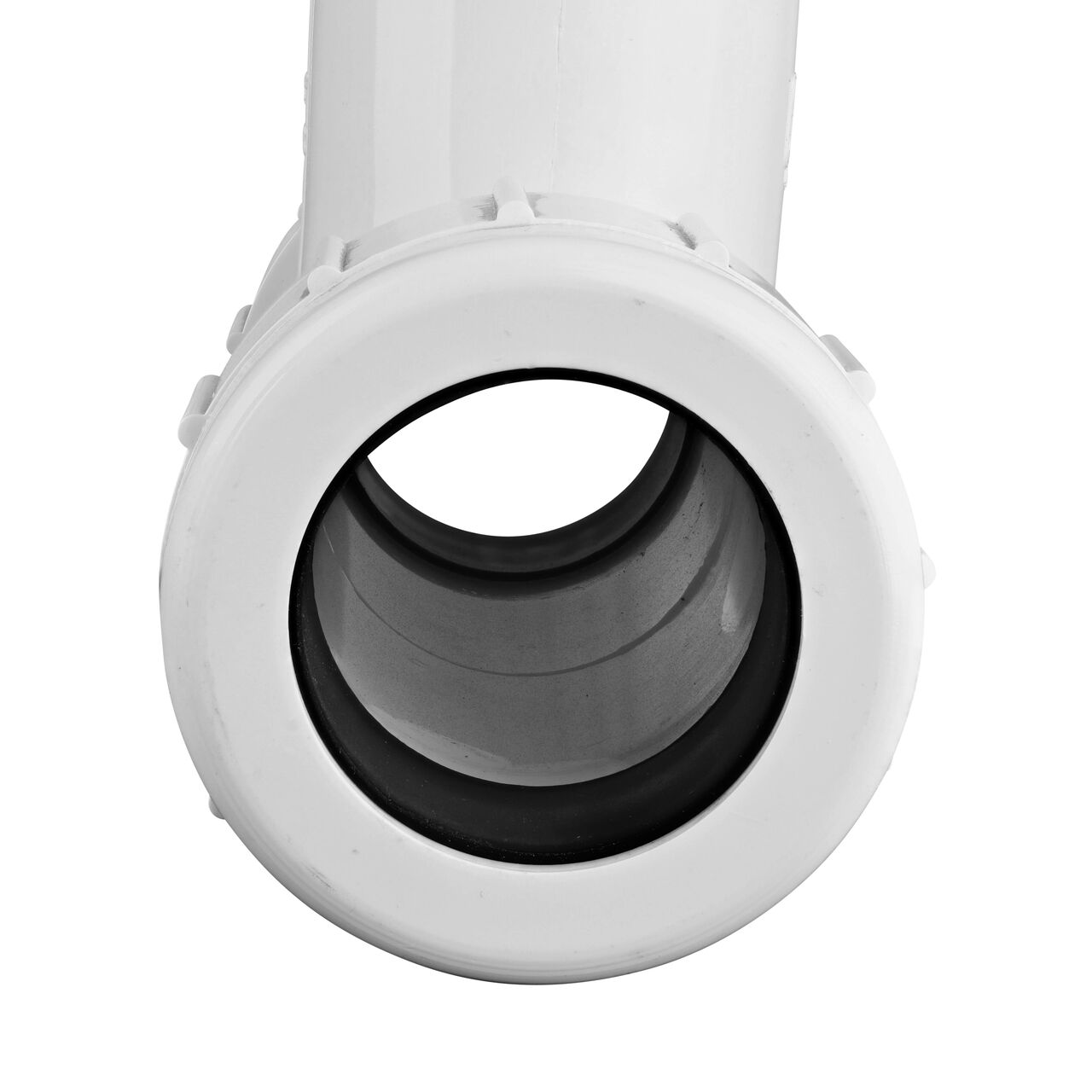 The NDS 1-1/4 in. IPS UC X FPT Compression Tee showing the gasket inside the adjustable nut that secures it in place once installed (NDS CPT-1250-T)