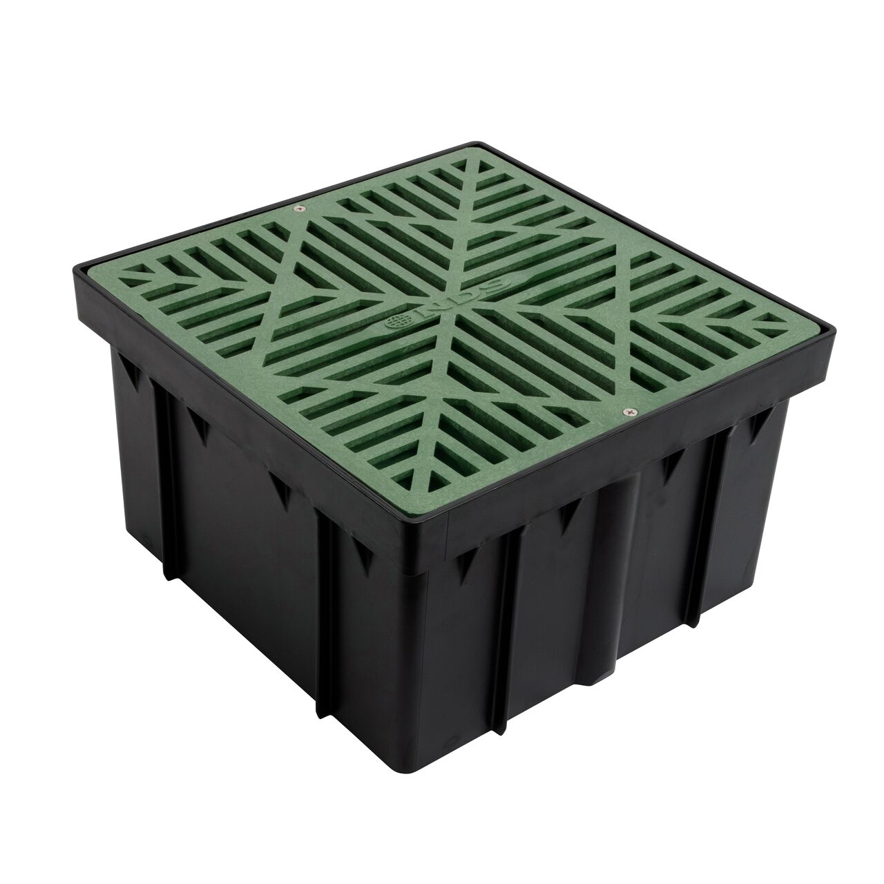 Add a green 12 in. square plastic grate (NDS 1212*) onto the 6 in. Riser for 12 in. Square Catch Basin Drain & Low-Profile Adapter Drain (NDS 1216); retail