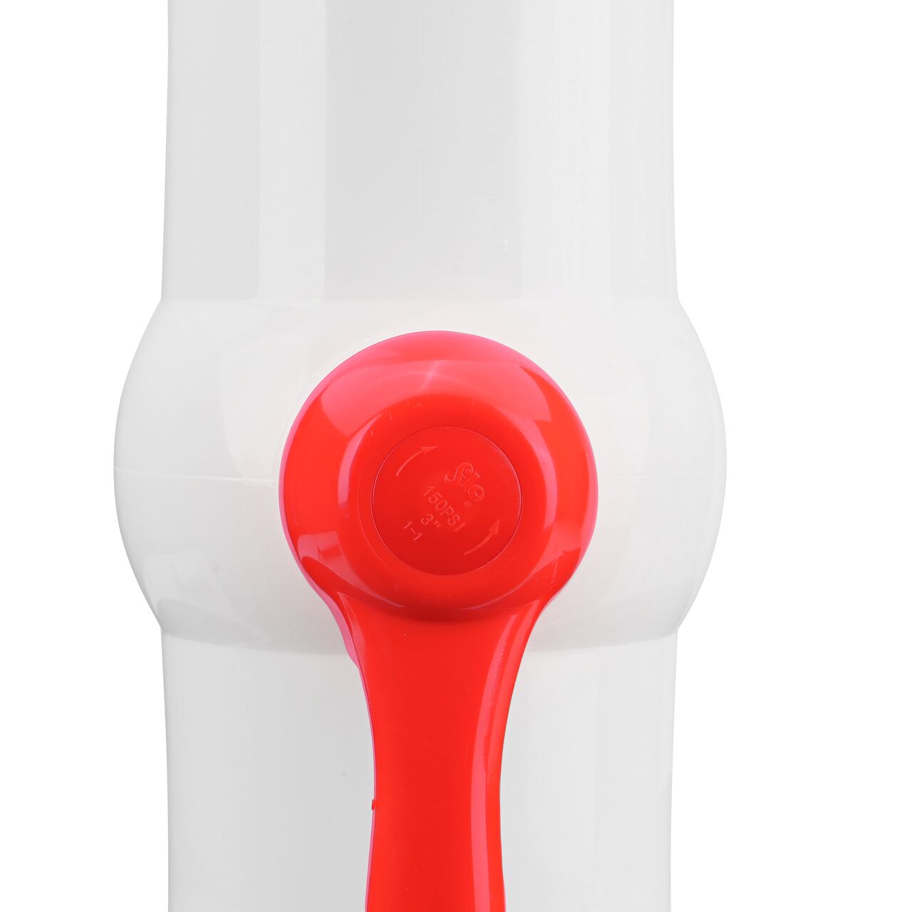 Closeup of the NDS IPS Ball Valve showing that the handle is made of durable PVC material perfect for irrigation or other pressurized system (NDS E1320-30)