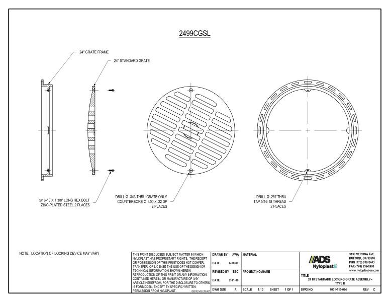24" Standard Locking Grate Assembly Nyloplast Detail