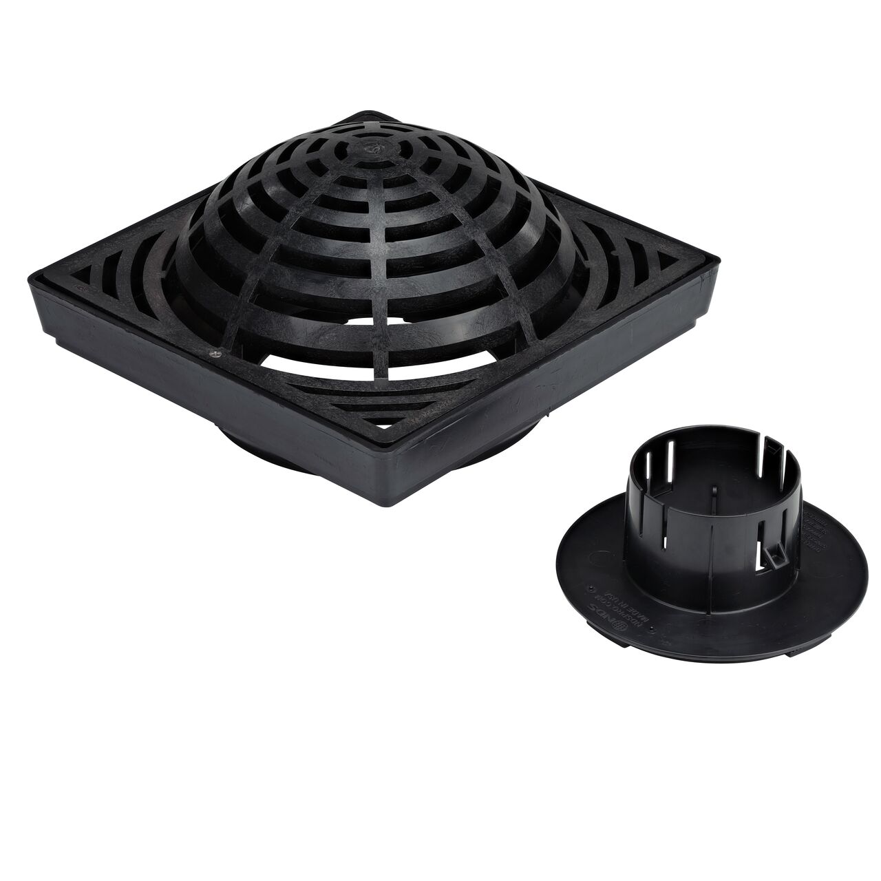 The NDS 12 in. Low-Profile Adapter Kit with Black Atrium Grate (NDS 1230ATBLKIT) includes a outlet adapter that connects to 3 in. or 4 in. pipe