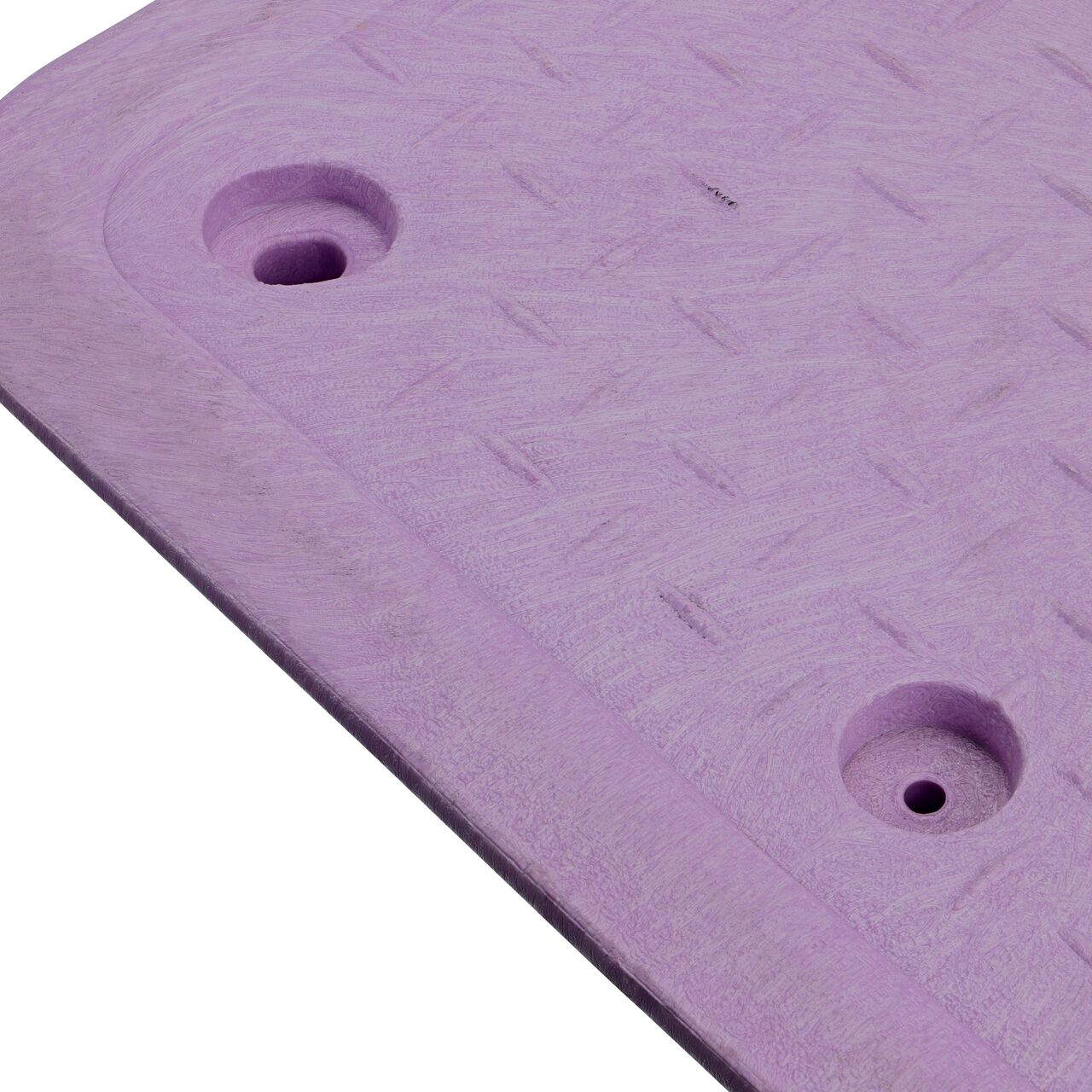 Closeup view of the locking mechanism and bolt hole on the Reclaimed Water cover (NDS 323CR) for the NDS 17 in. X 30 in. Rectangular Pro-Spec® Series Valve Box