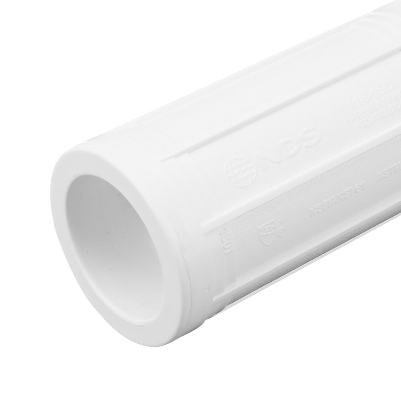 Closeup view of the expanded 1-1/2 inch spigot end on the Pro-Span 1-1/2 in. Compact Expansion Repair Coupling (NDS 118-15C), which requires a 1-1/2 in. Schedule 40 PVC coupling, sold separately, for form a secure, watertight connection