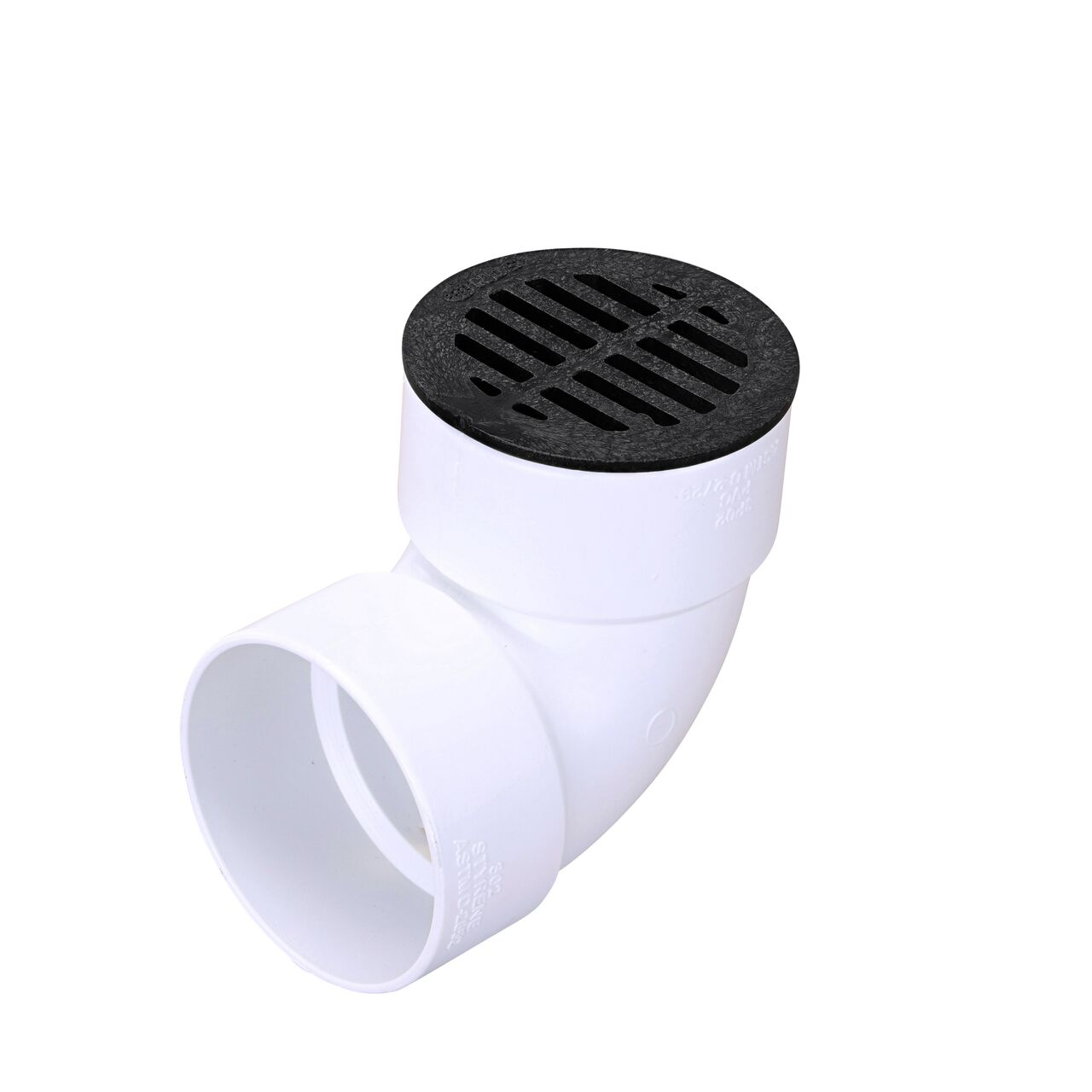 NDS 3 in. Round Grate installed on 3 in. Sewer and Drain Fitting, or Elbow (NDS 14*, NDS 14)