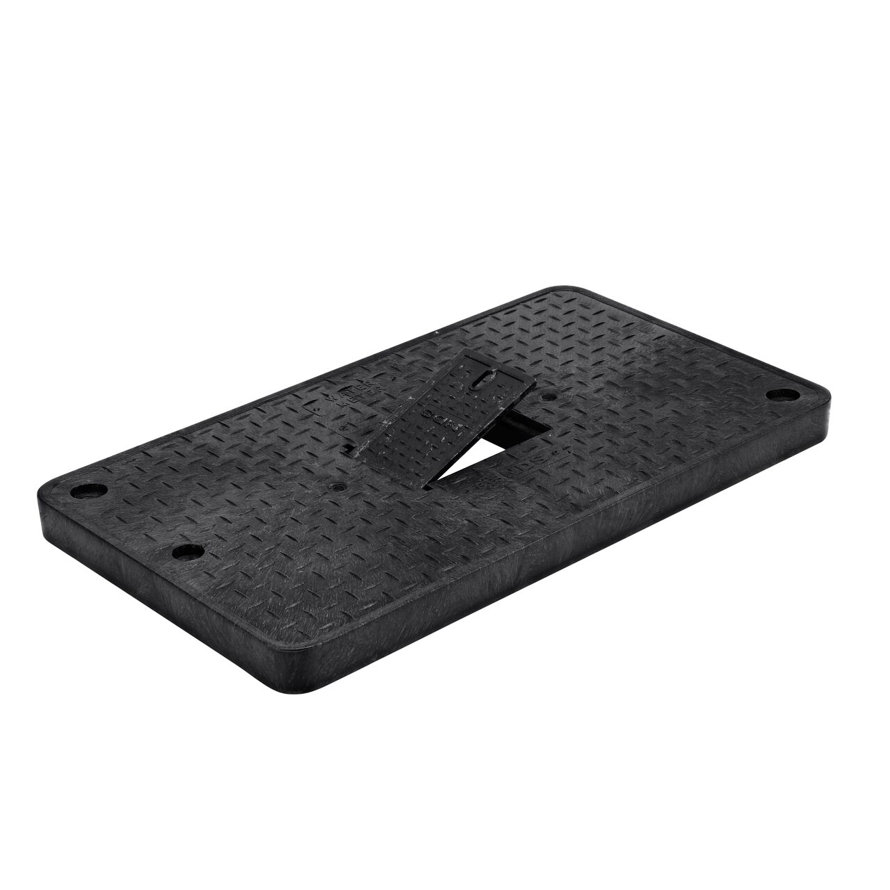 The hinged side of the Cast Iron reader door on the NDS 17 in. X 30 in. Rectangular Pro Series Meter Water Meter Cover (NDS 123CDMCIF)