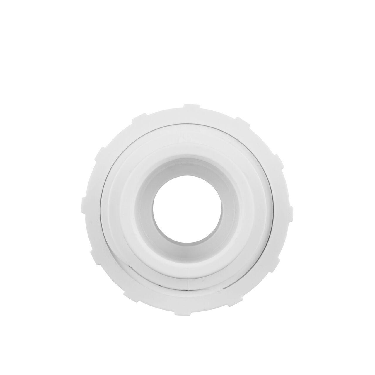 The inside of the PVC Union, 3/4 in. Sch. 40 S X S which allows water to flow through while preventing leaks and made of durable PVC plastic (NDS WU-0750-S)