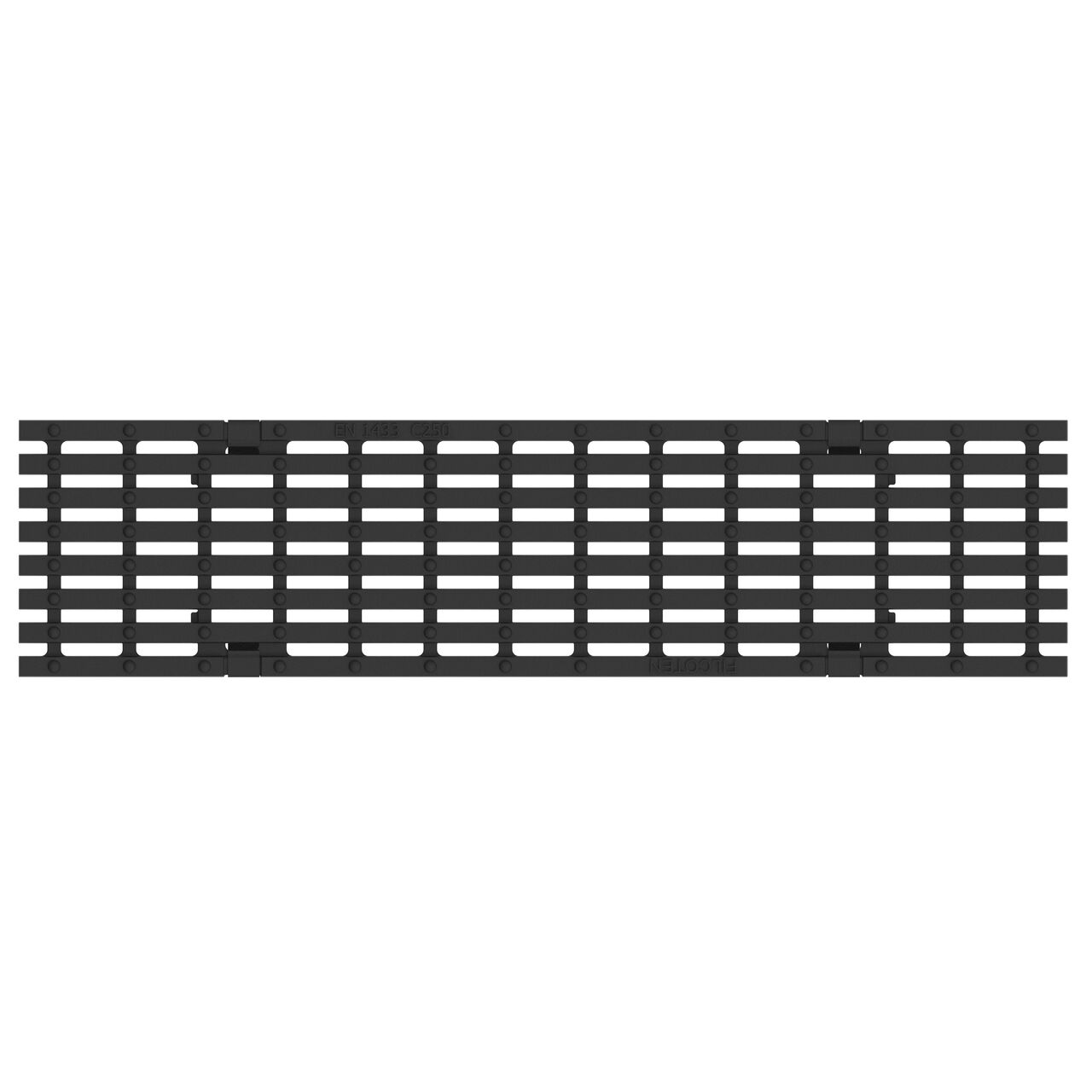 Full top down view of the class C bar design ductile iron BG-FILCOTEN® 100 Trench Drain Grate (NDS 17010106)