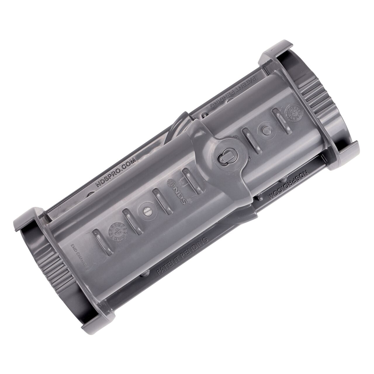 The bottom of the NDS Spee-D® Contour™ Channel Drain Start & End Kit (NDS 400-ACSE-WH) shows how the drain connects to other NDS Contour Channel Drain pieces