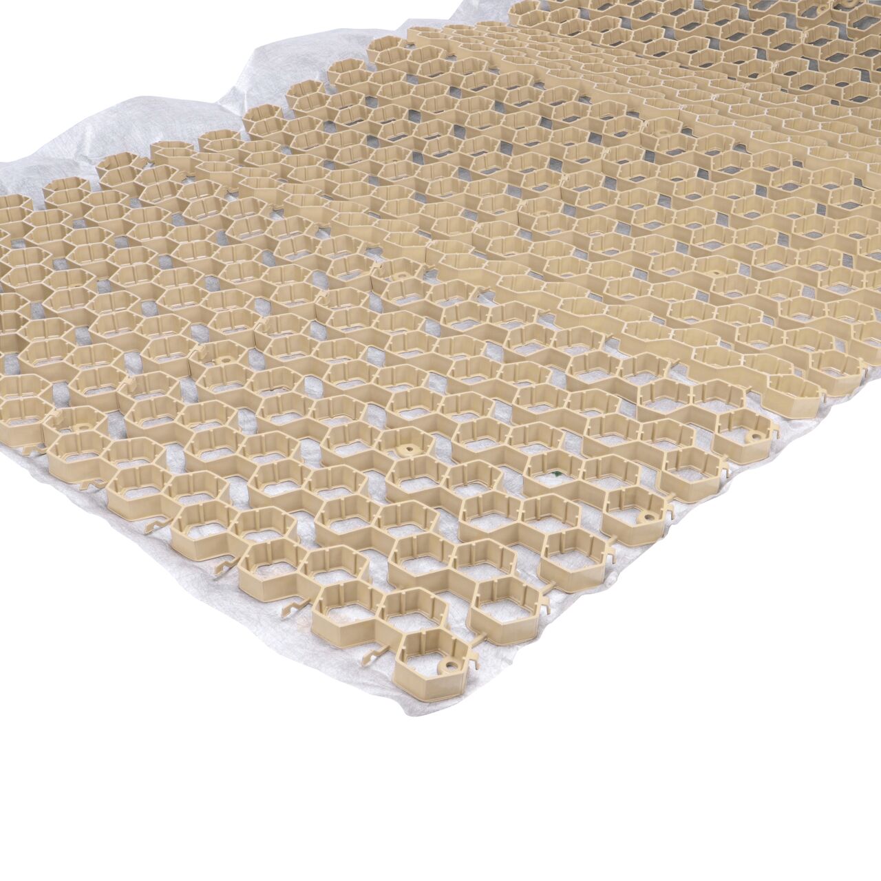 The tan NDS EZ Roll® Gravel Paver (NDS GP4X150T) panels come preassembled in easy-to-install rolls