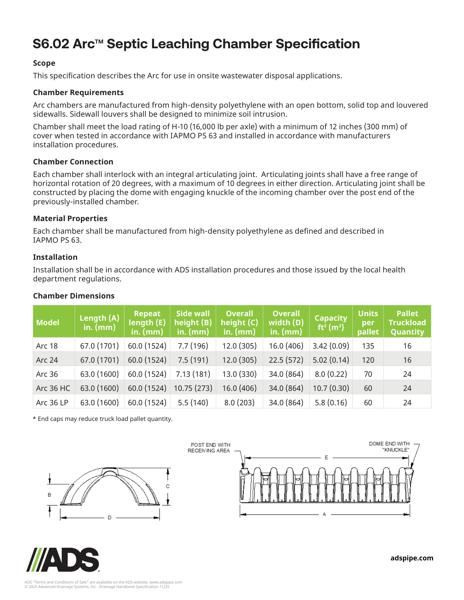S6.02 Arc Septic Leaching Chamber Specification