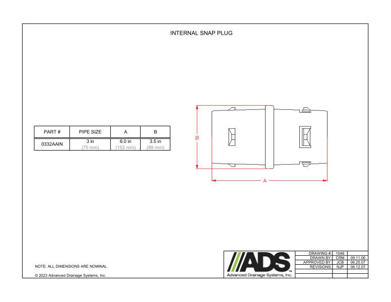 3" Single Wall Internal Snap Plug (HDPE Single Wall Fittings)