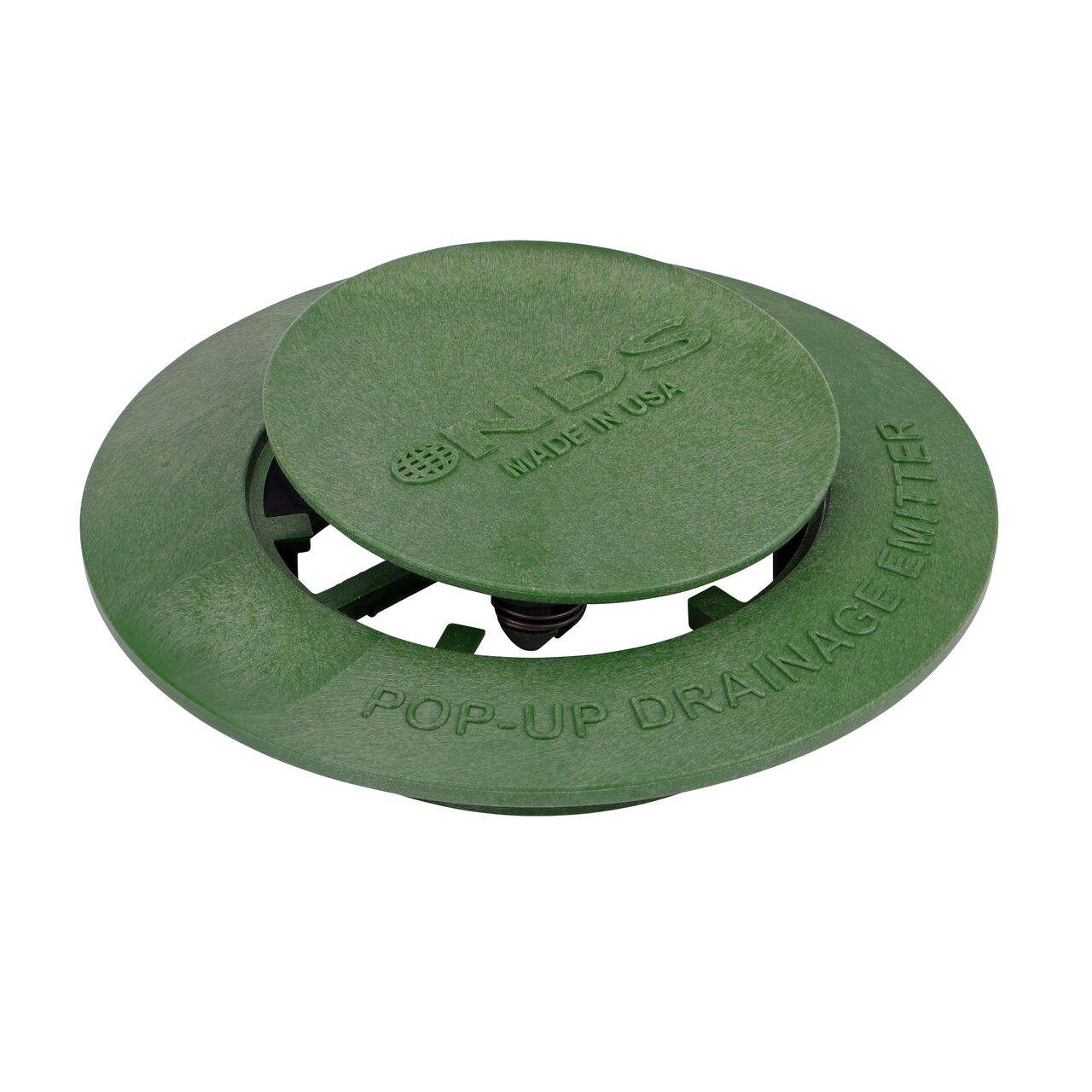 The 3 in. & 4 in. Pop-Up Drainage Emitter (NDS 420) spring-loaded cap pops up as high as 1 in.